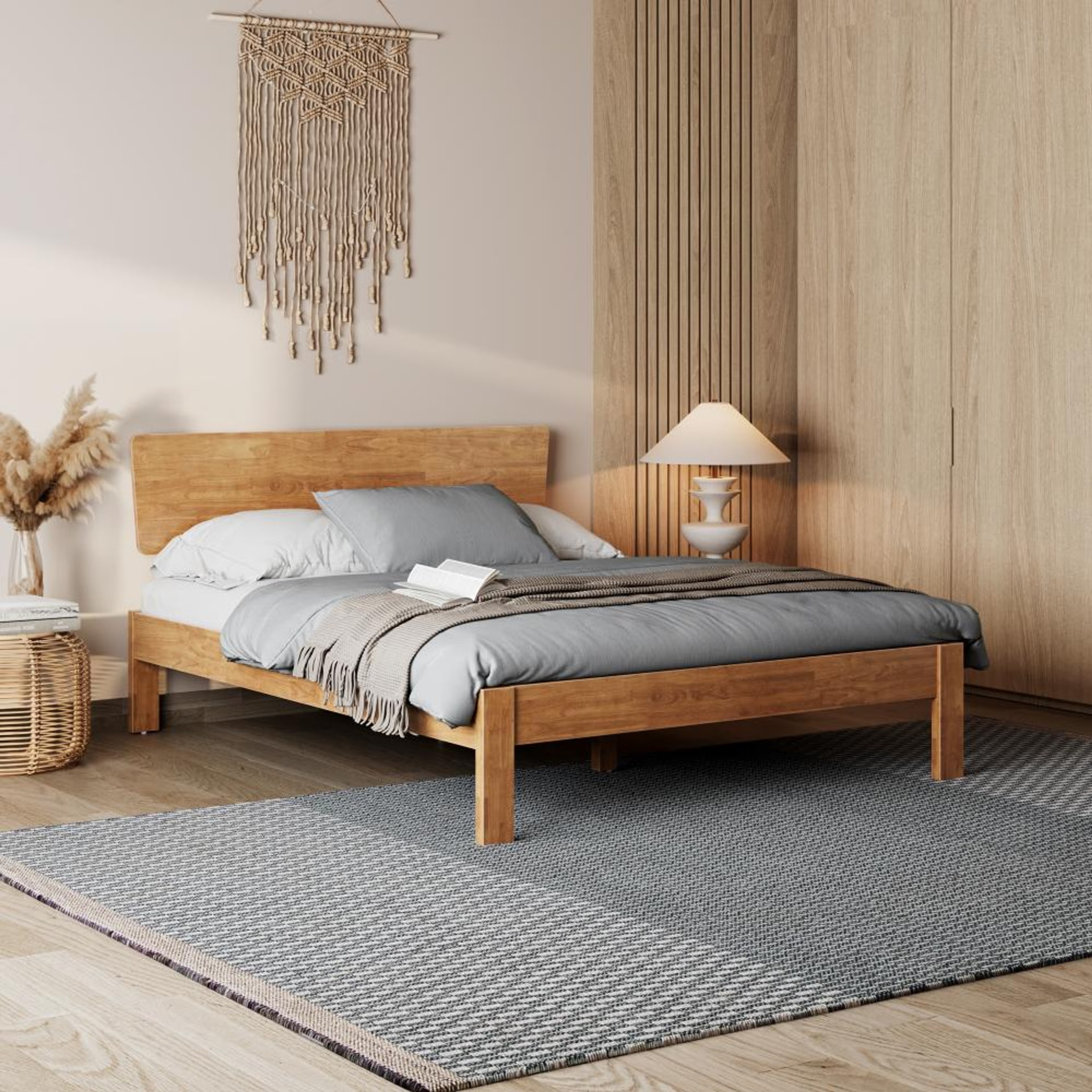 Wakefit Swirl Solid Wood Queen Size Wthout Storage Bed Queen - 78" x 60\