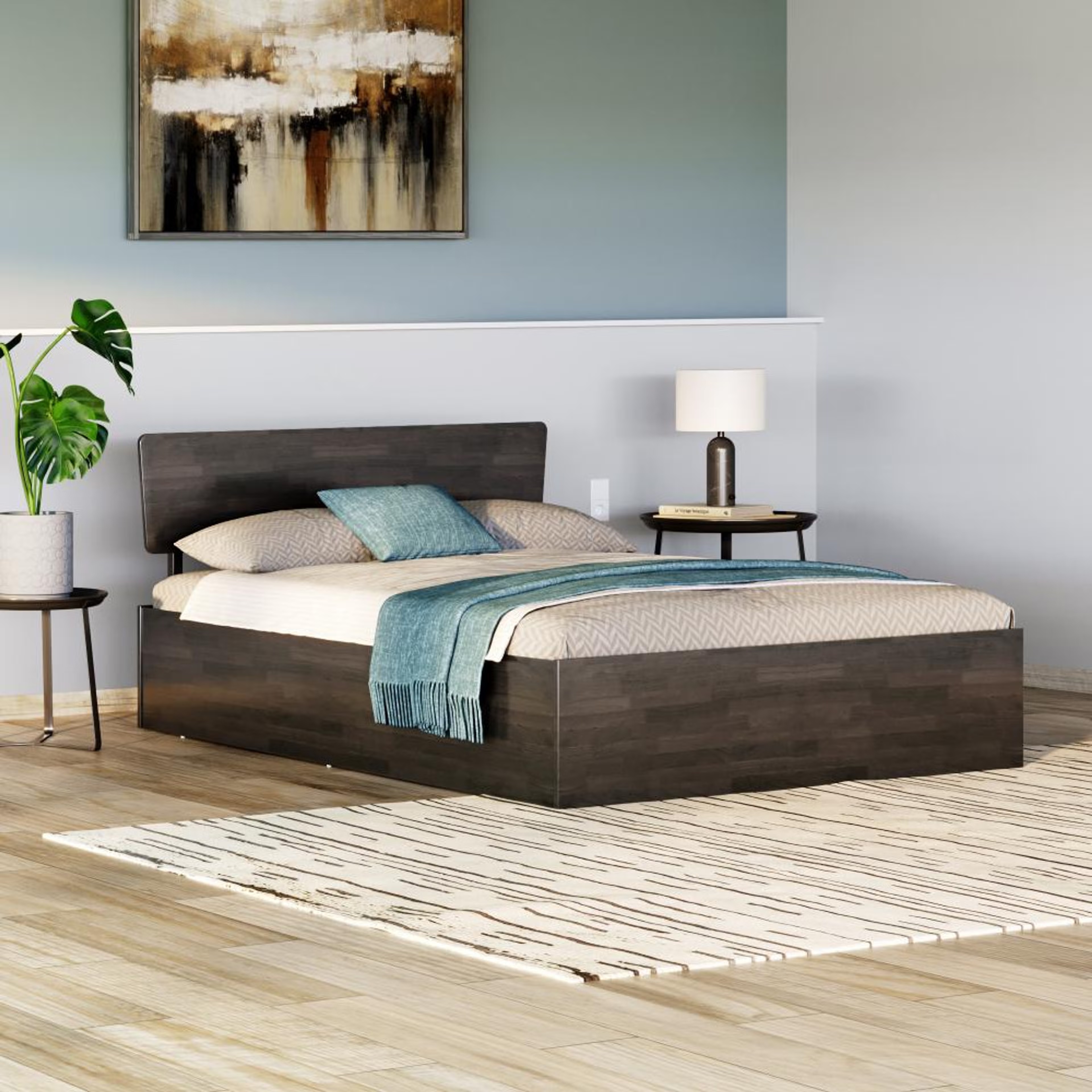 Wakefit Swirl Solid Wood Queen Size Wth Storage Bed Queen - 78" x 60\