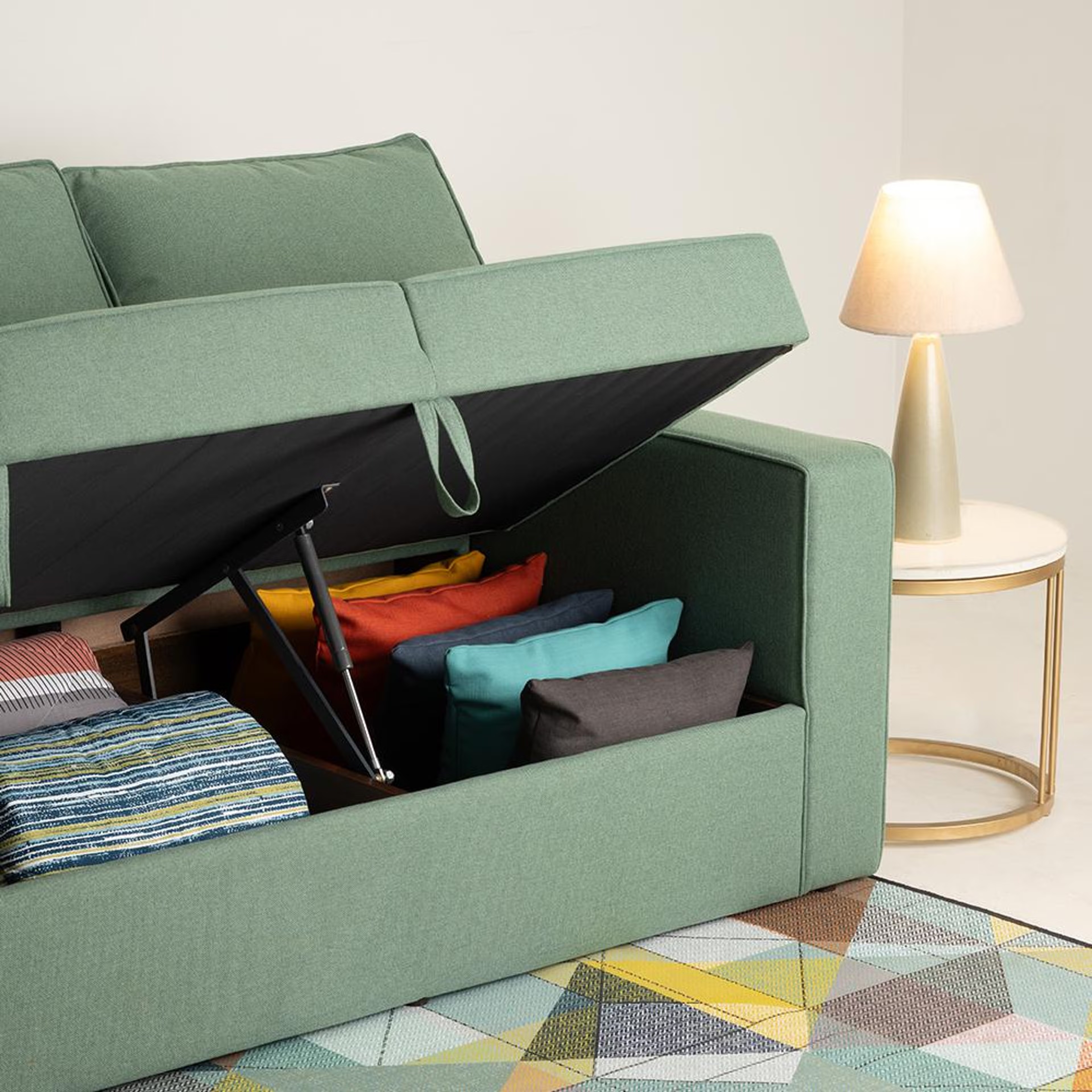 Home 36 Wakefit Napper Storage Sofa - Three Seater Regular, With Storage, 3, Omega Green