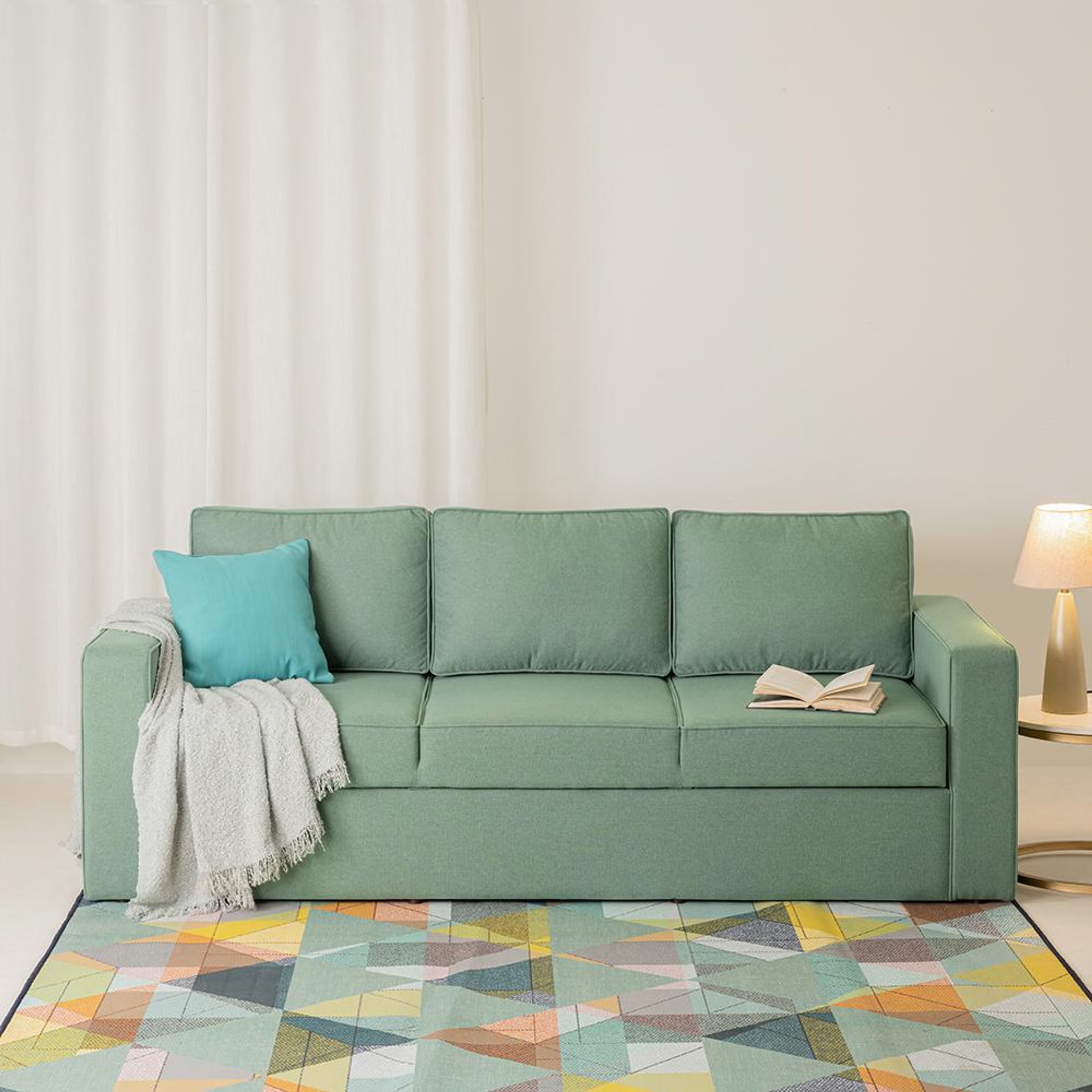 Home 37 Wakefit Napper Storage Sofa - Three Seater Regular, With Storage, 3, Omega Green