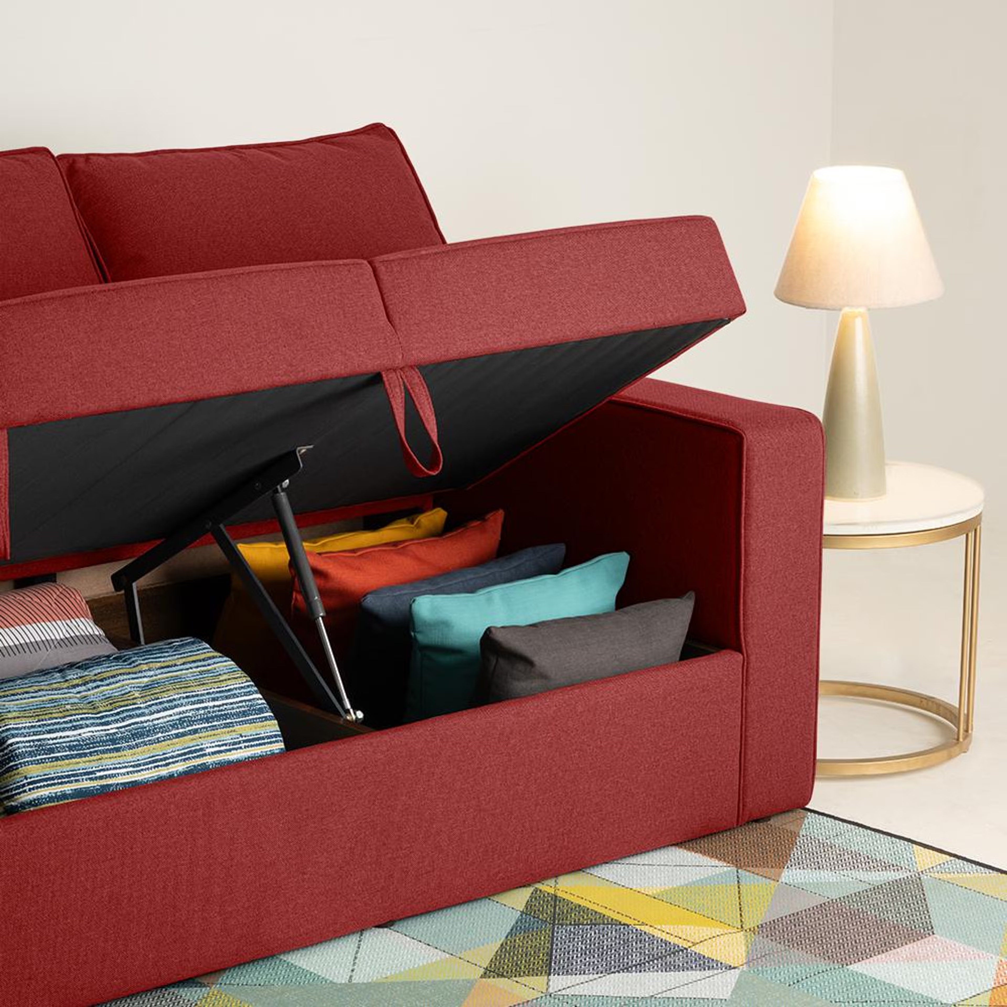 Wakefit Napper Storage Sofa - Three Seater Regular, With Storage, 3, Omega Red