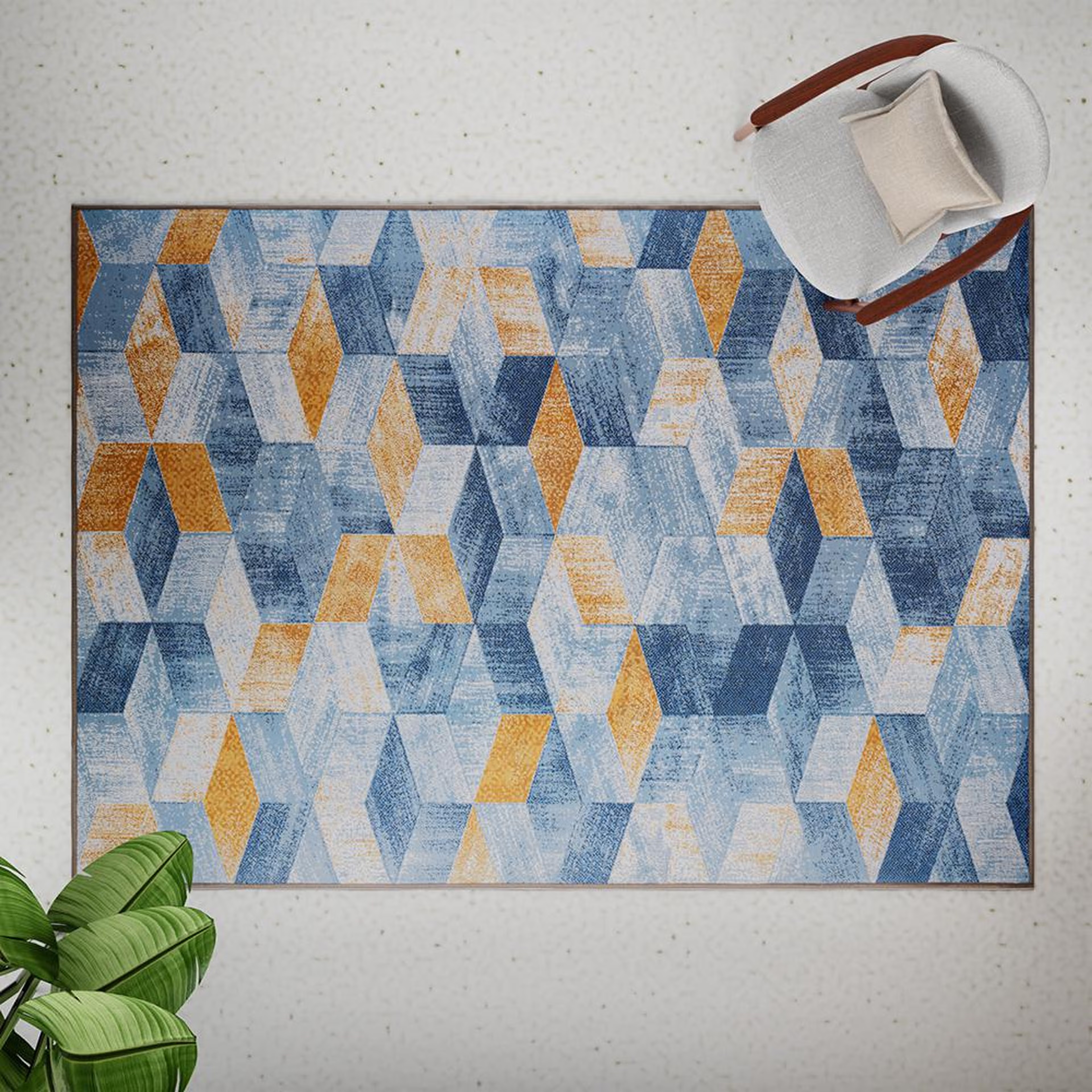 3D Printed Carpet | Vintage Carpet Rug Runner and Carpets for Bedroom/Living Area/Home | Soft & Stylish print on felt | 5 x 7 feet | Polyester | Anti Skid Backing | Robert - Yellow/Blue 5 x 7 ft, Robert teal