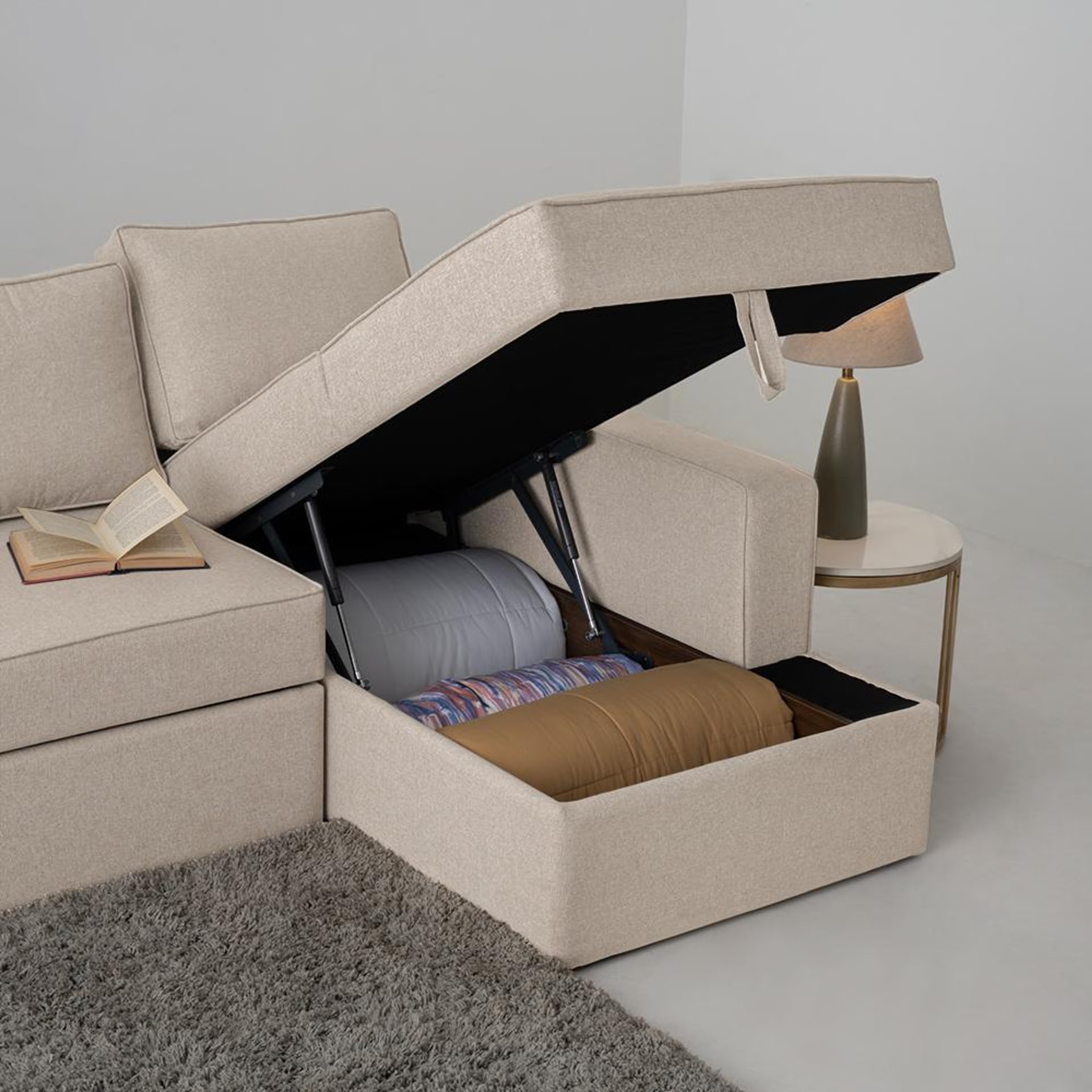 Home 42 Wakefit Napper Storage L Shape Sofa Set (3 Seater + Right Aligned Chaise) Sectional, With Storage, 3 + Right Aligned Chaise, Omega Pearl