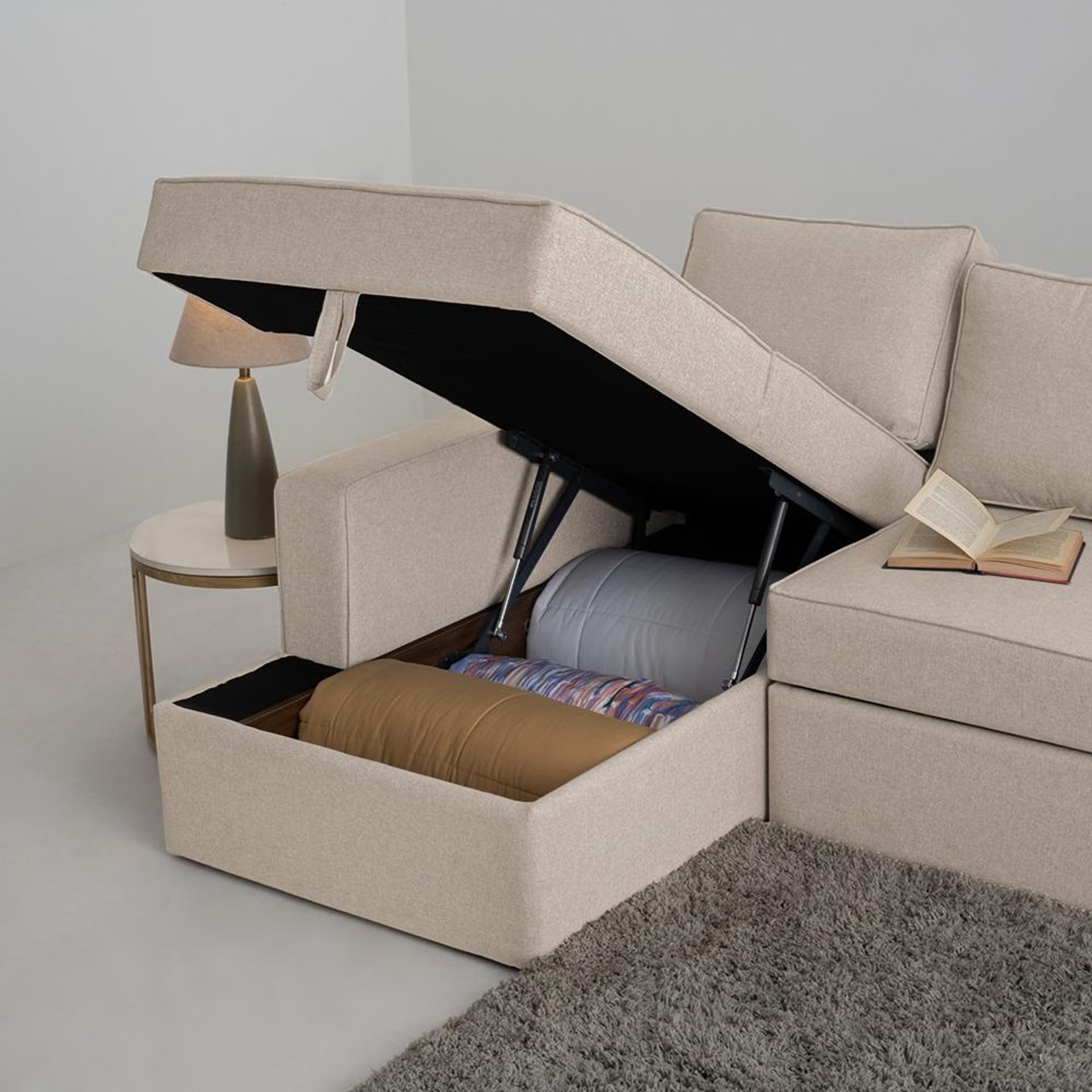 Home 25 Wakefit Napper Storage L Shape Sofa Set (3 Seater + Left Aligned Chaise) Sectional, With Storage, 3 + Left Aligned Chaise, Omega Pearl