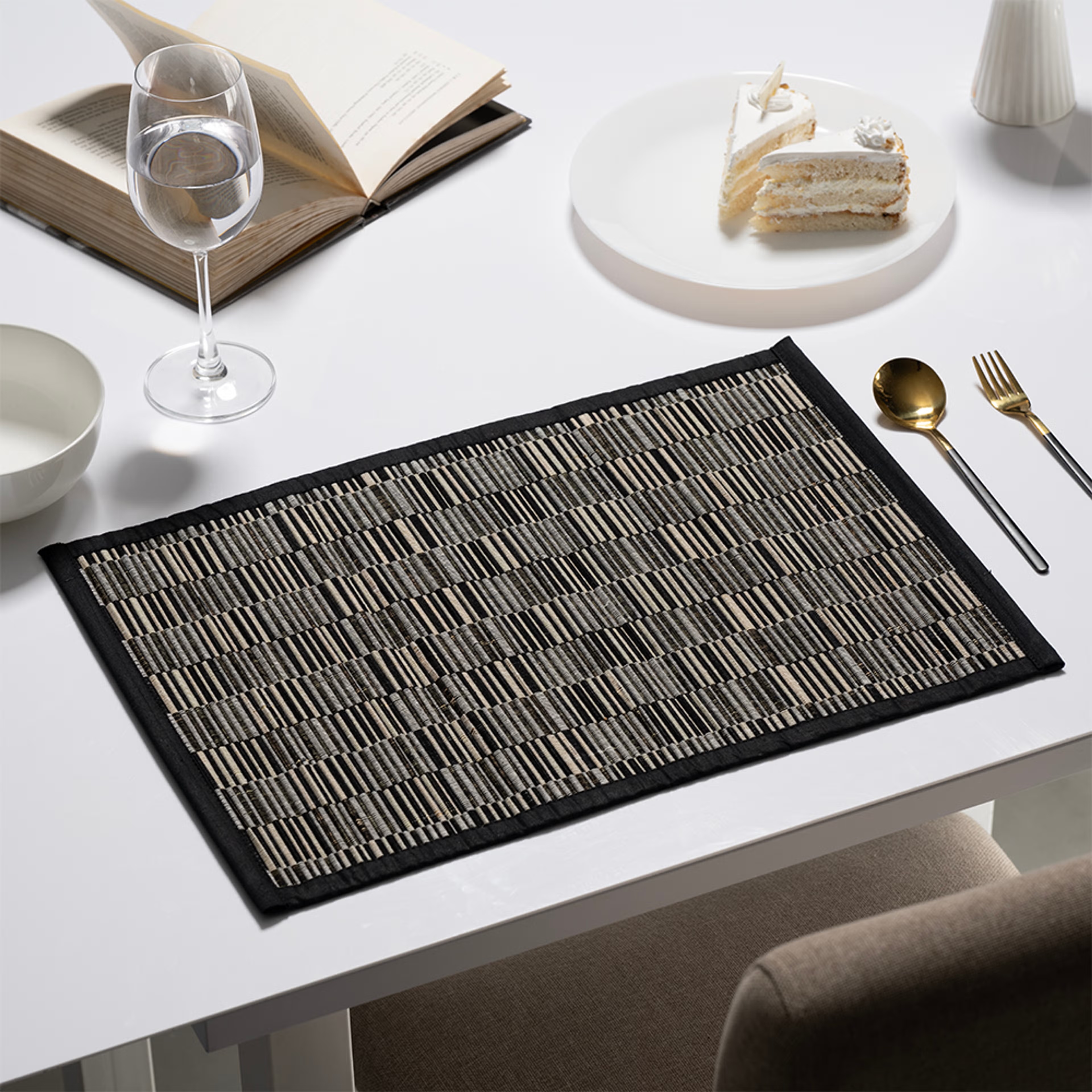 Wakefit Kanga Black, Rectangular Bamboo Dining Table Placemat - Set of 4 Kanga Black, Set of 4