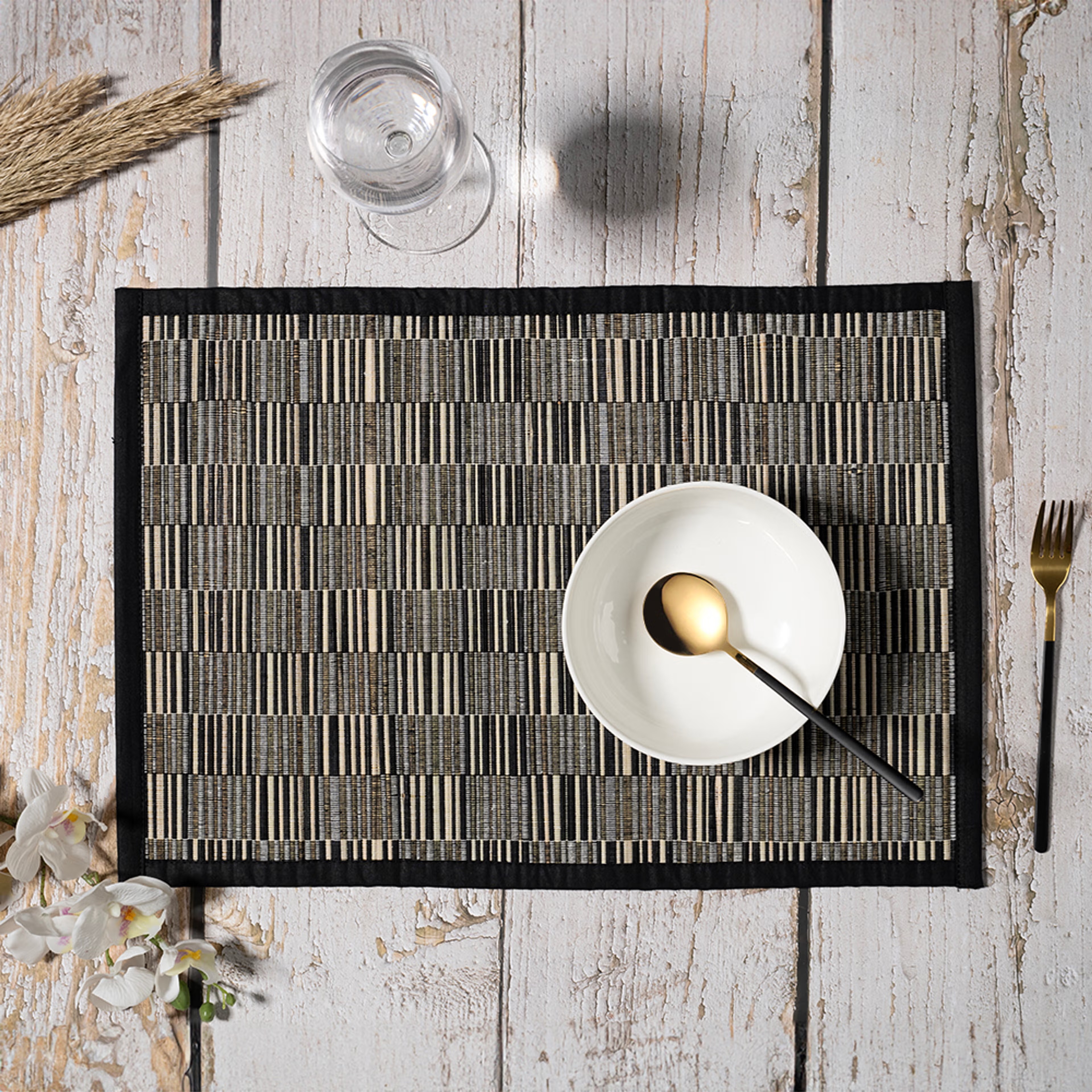Wakefit Kanga Black, Rectangular Bamboo Dining Table Placemat - Set of 4 Kanga Black, Set of 4