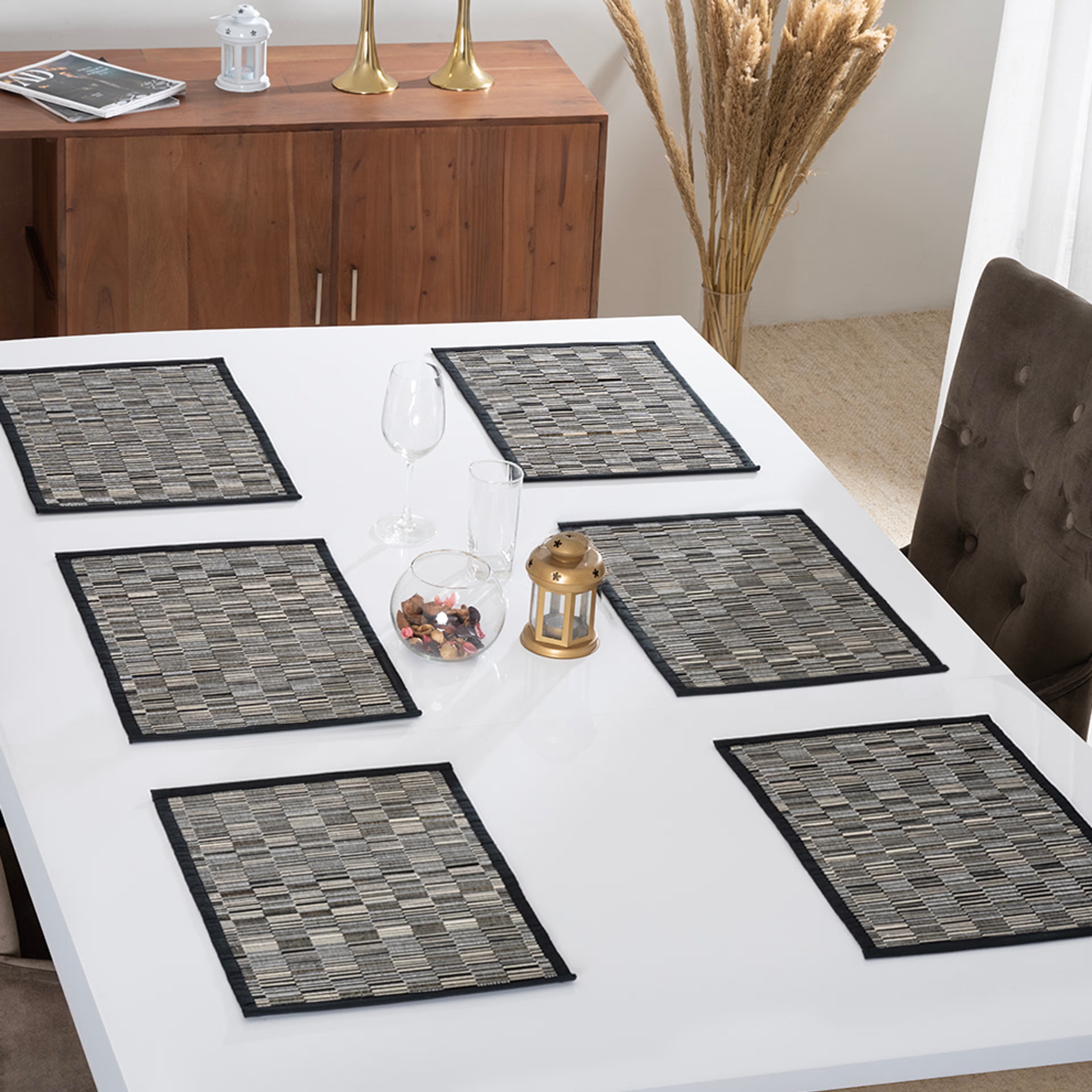 Wakefit Kanga Black, Rectangular Bamboo Dining Table Placemat - Set of 6 Kanga Black, Set of 6 7 Wakefit Kanga Black, Rectangular Bamboo Dining Table Placemat - Set of 6 Kanga Black, Set of 6