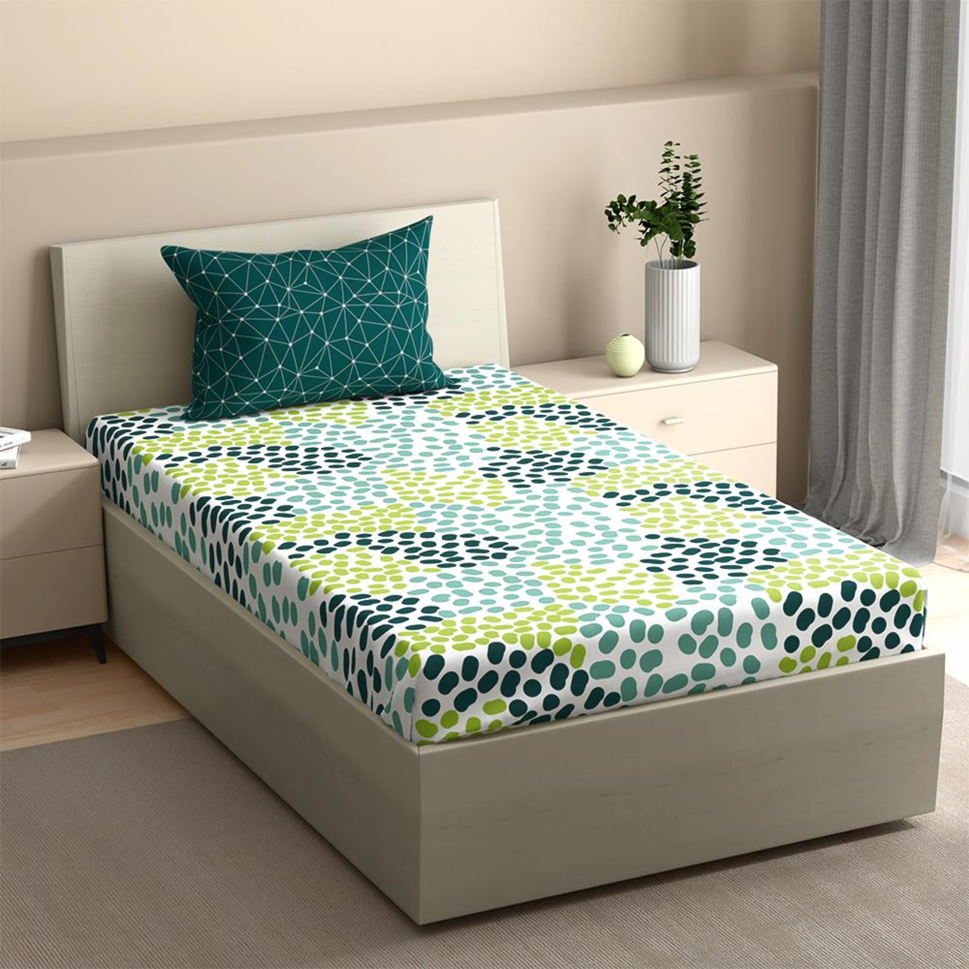 Wakefit 100% Cotton 200 TC Fitted Bedsheet With 1 Pillow Cover | Siri Single - 72" x 30 2 Wakefit 100% Cotton 200 TC Fitted Bedsheet With 1 Pillow Cover | Siri Single - 72" x 30\