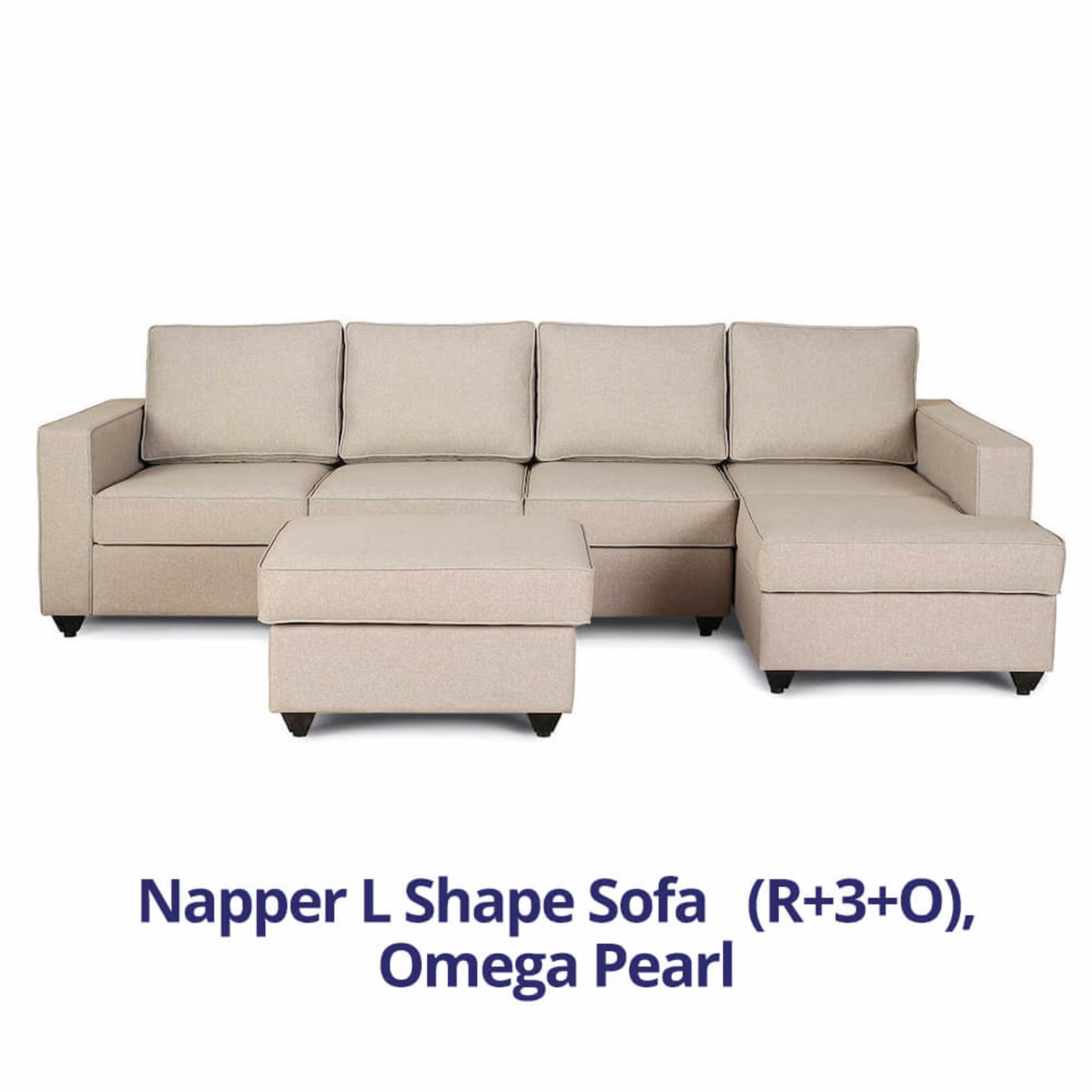 Wakefit Napper L Shape Sofa Set (3 Seater + Right Aligned Chaise with Ottoman) Sectional, Without Storage, 3 + Right Aligned Chaise with Ottoman, Omega Pearl