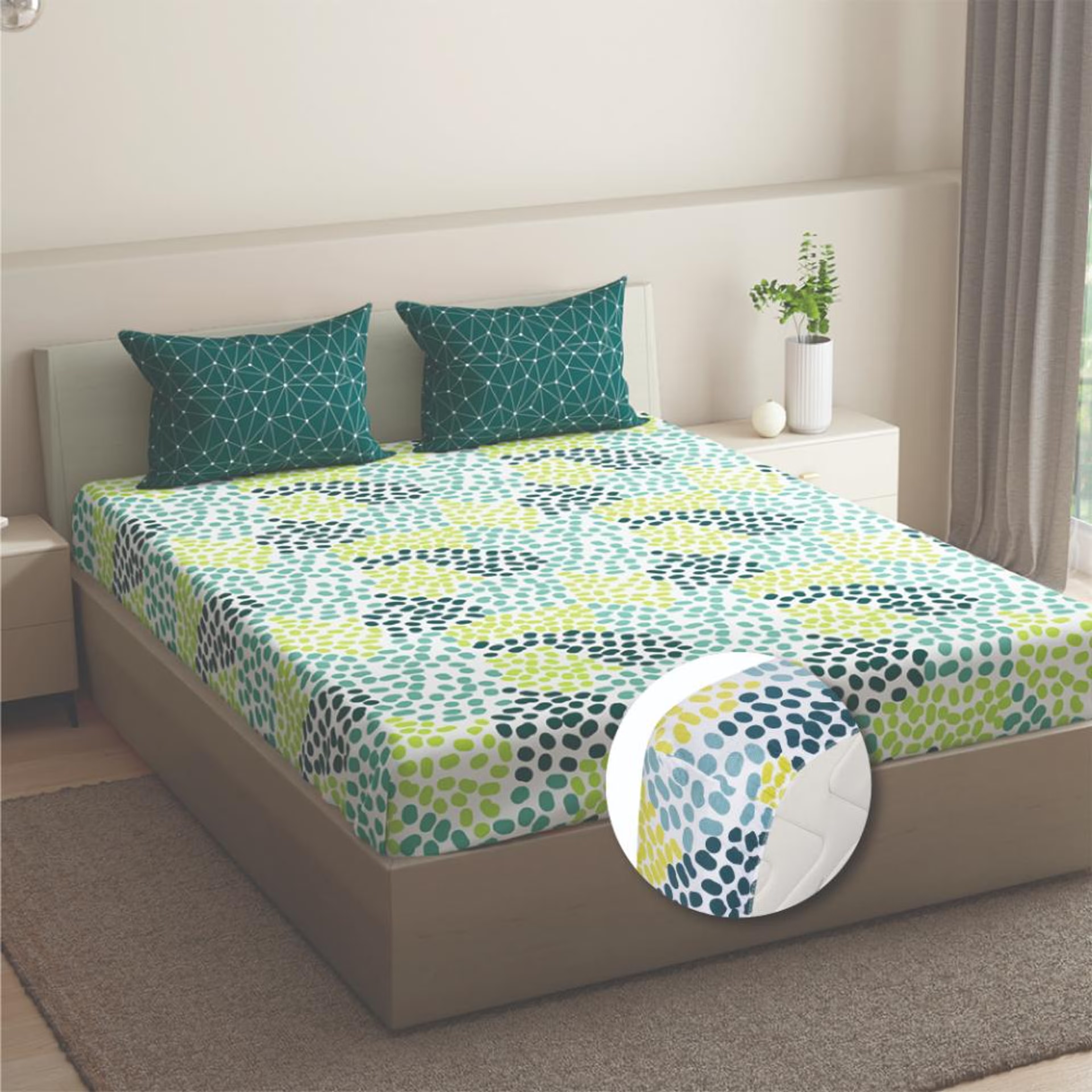 Wakefit 100% Cotton 200 TC Fitted Bedsheet With 2 Pillow Cover | Siri King - 84" x 72\