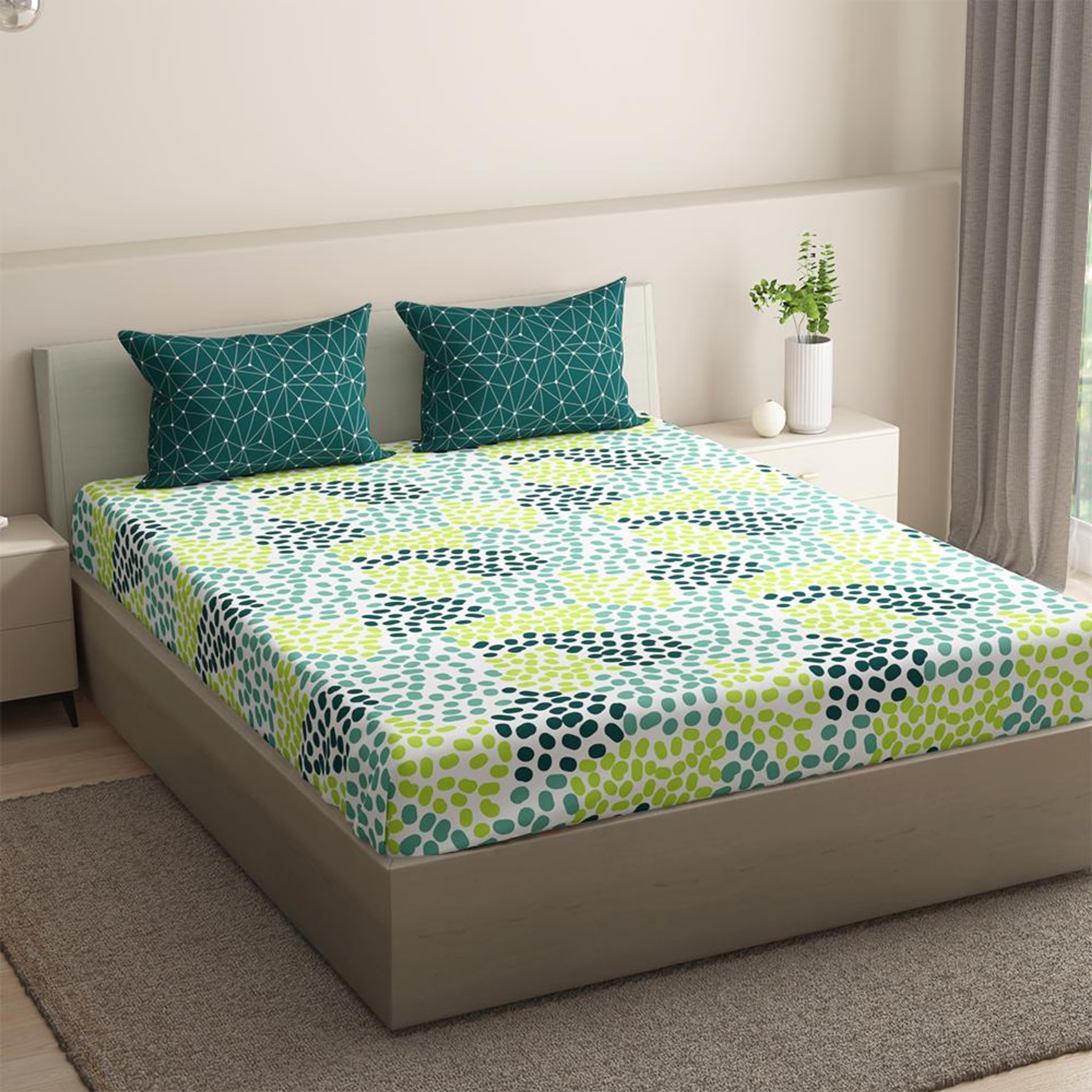 Wakefit 100% Cotton 200 TC Fitted Bedsheet With 2 Pillow Cover | Siri King - 84" x 72\