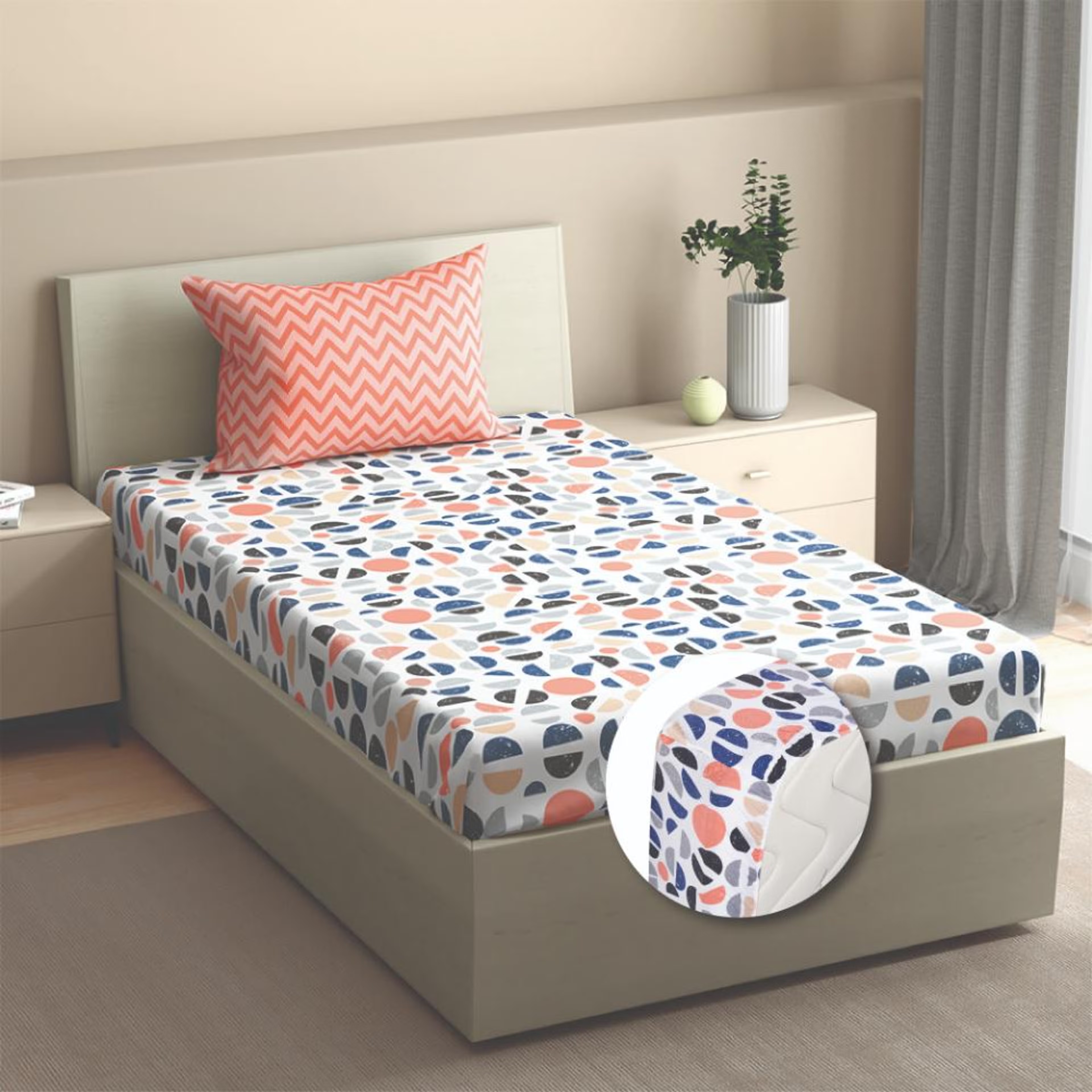 100% Cotton 200 TC Fitted Bedsheet With 1 Pillow Cover | Bekky Single, 72" x 30", Bekky| 1.83m x 76cm Single - 72" x 30\