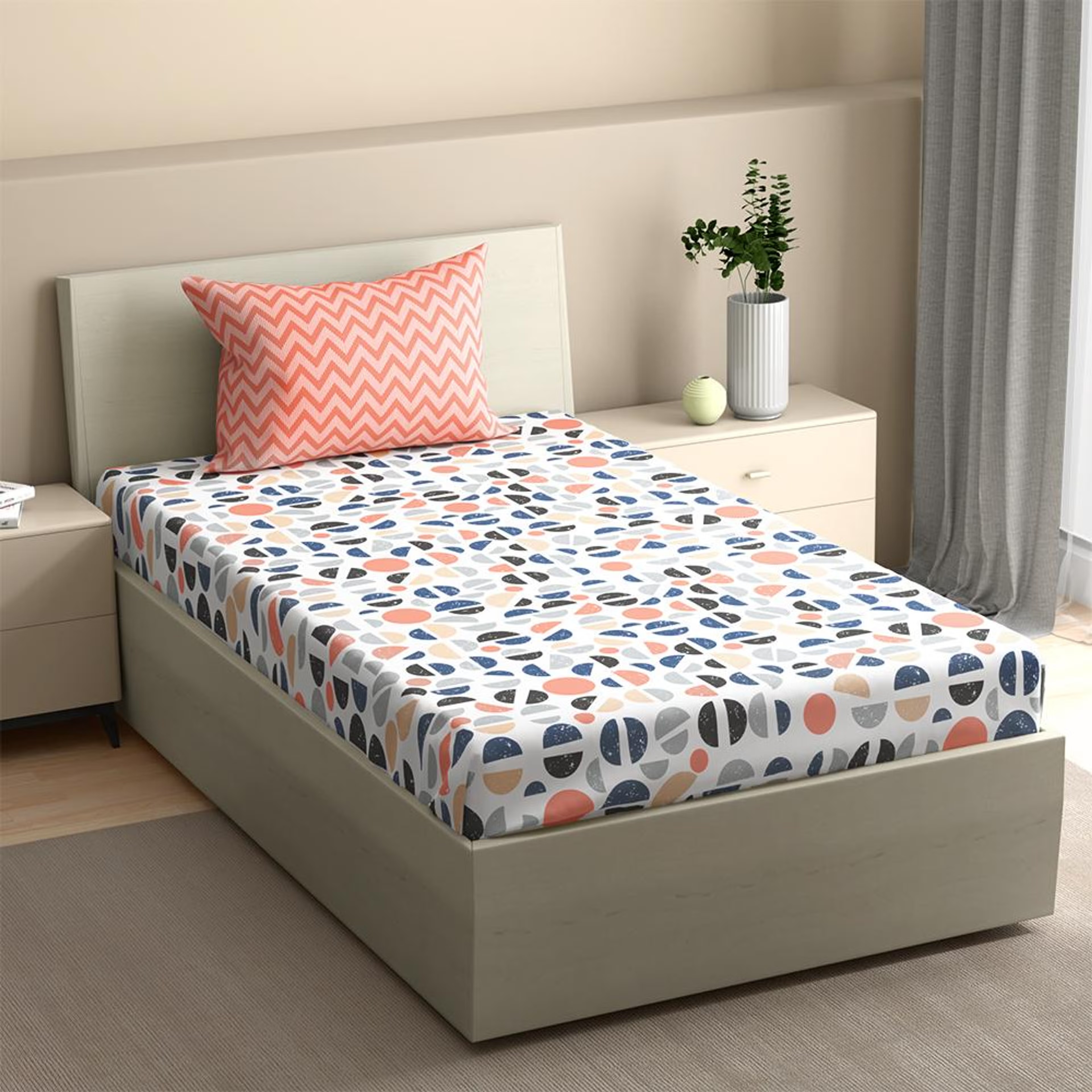 100% Cotton 200 TC Fitted Bedsheet With 1 Pillow Cover | Bekky Single, 72" x 30", Bekky| 1.83m x 76cm Single - 72" x 30\