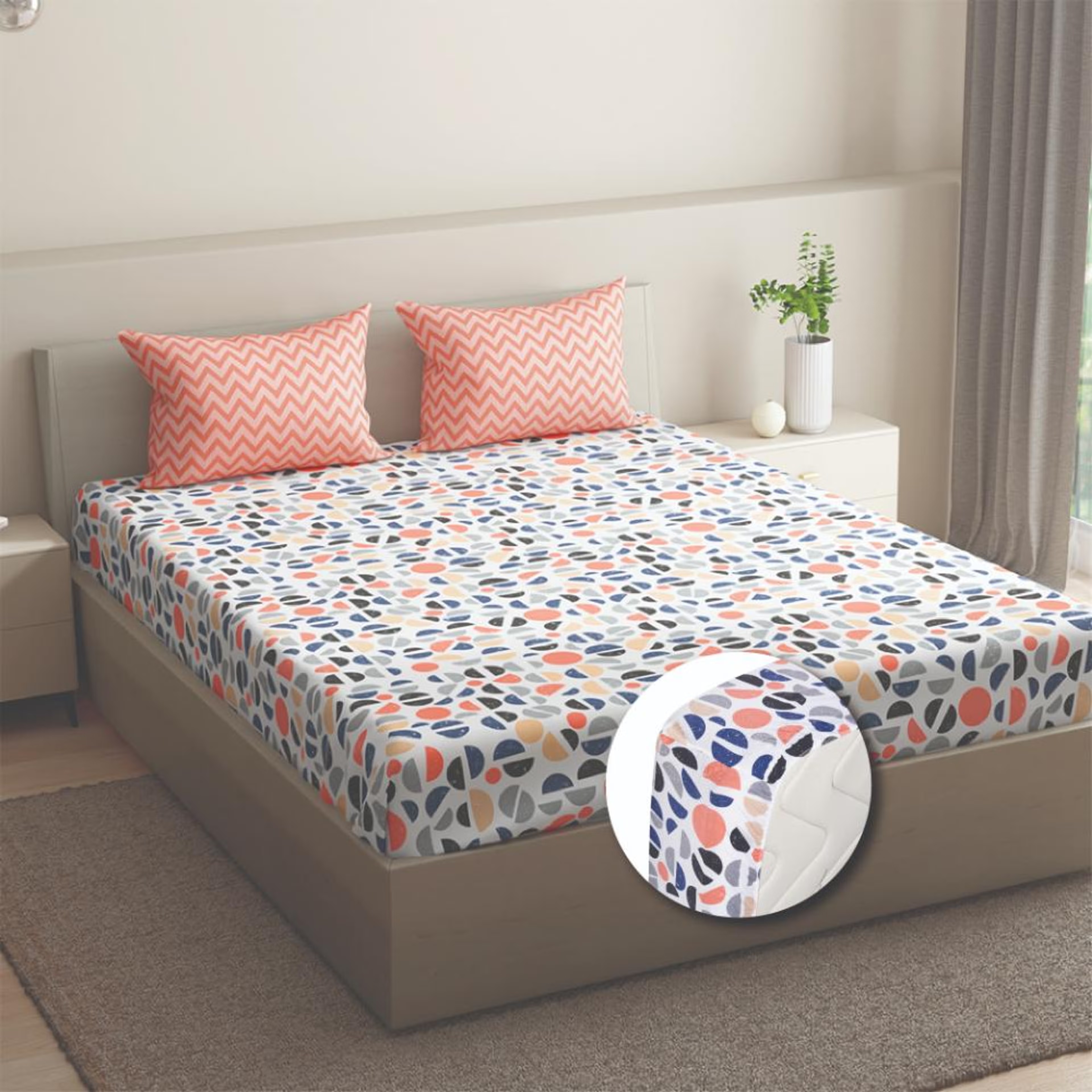 100% Cotton 200 TC Fitted Bedsheet With 2 Pillow Covers | Bekky Queen, 78" x 60", Bekky| 1.98m x 1.52m Queen - 78" x 60\