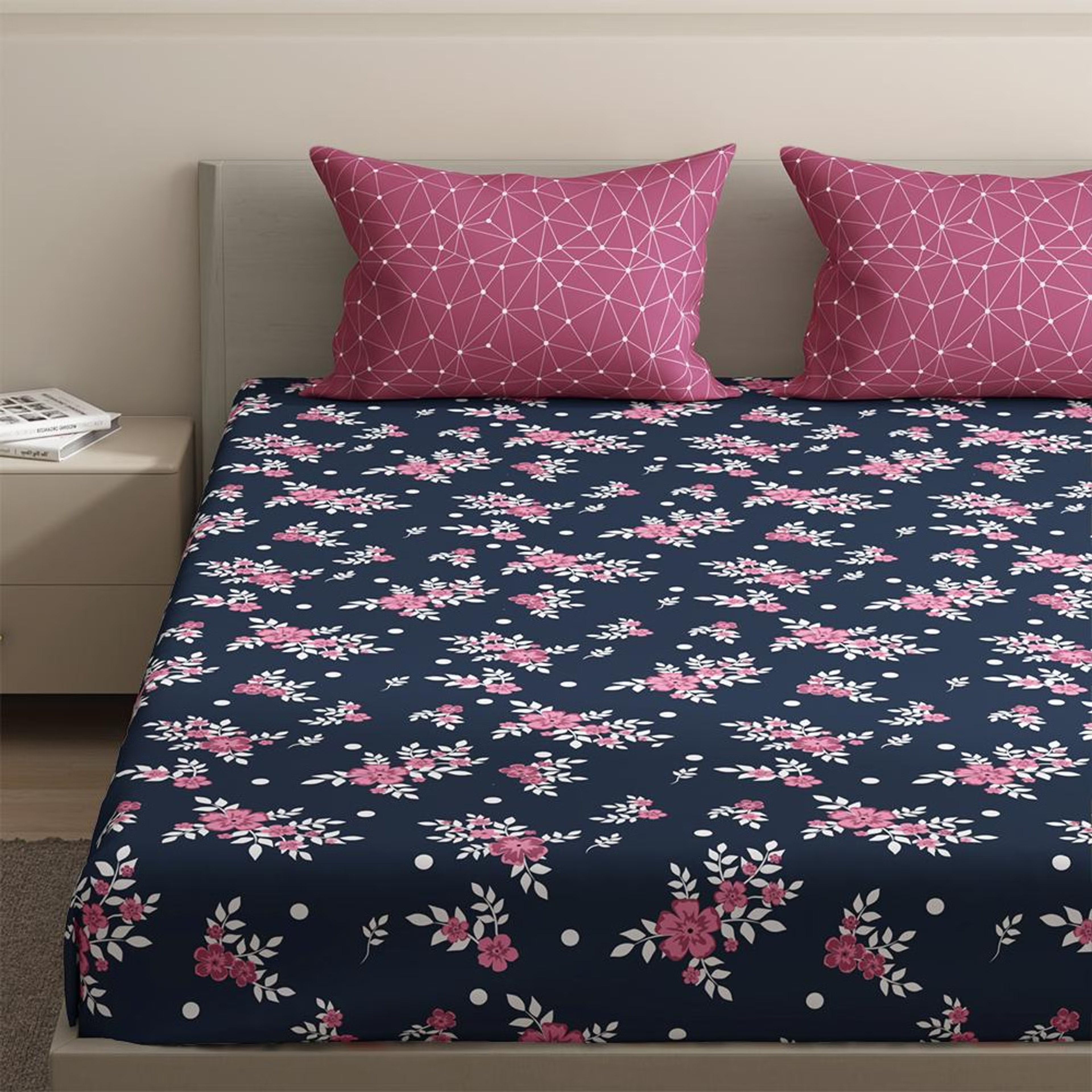 100% Cotton 200 TC Fitted Bedsheet With 2 Pillow Covers | Paula King, 75" x 72", Paula| 1.91m x 1.83m King - 75" x 72 6 100% Cotton 200 TC Fitted Bedsheet With 2 Pillow Covers | Paula King, 75" x 72", Paula| 1.91m x 1.83m King - 75" x 72\