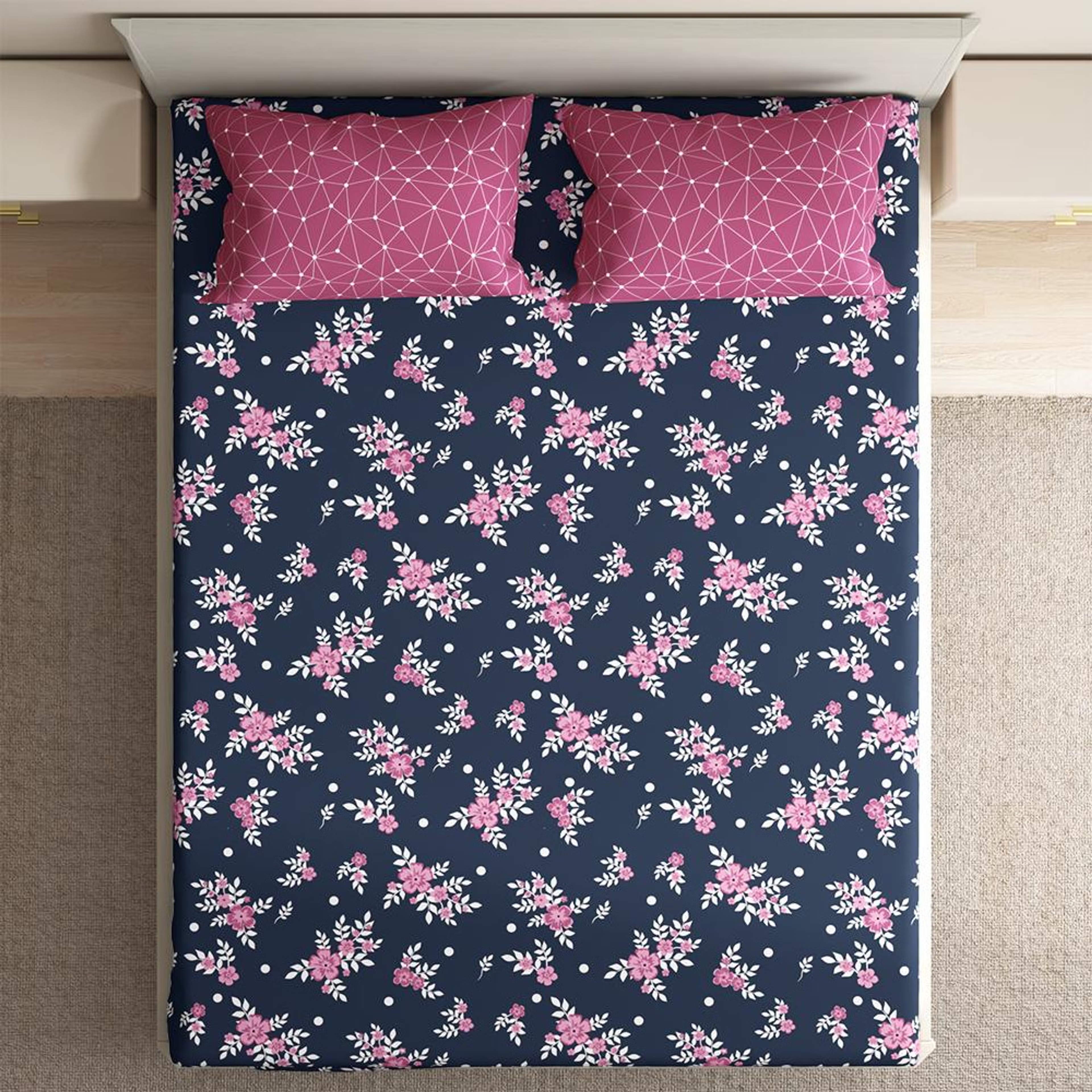100% Cotton 200 TC Fitted Bedsheet With 2 Pillow Covers | Paula King, 75" x 72", Paula| 1.91m x 1.83m King - 75" x 72 7 100% Cotton 200 TC Fitted Bedsheet With 2 Pillow Covers | Paula King, 75" x 72", Paula| 1.91m x 1.83m King - 75" x 72\