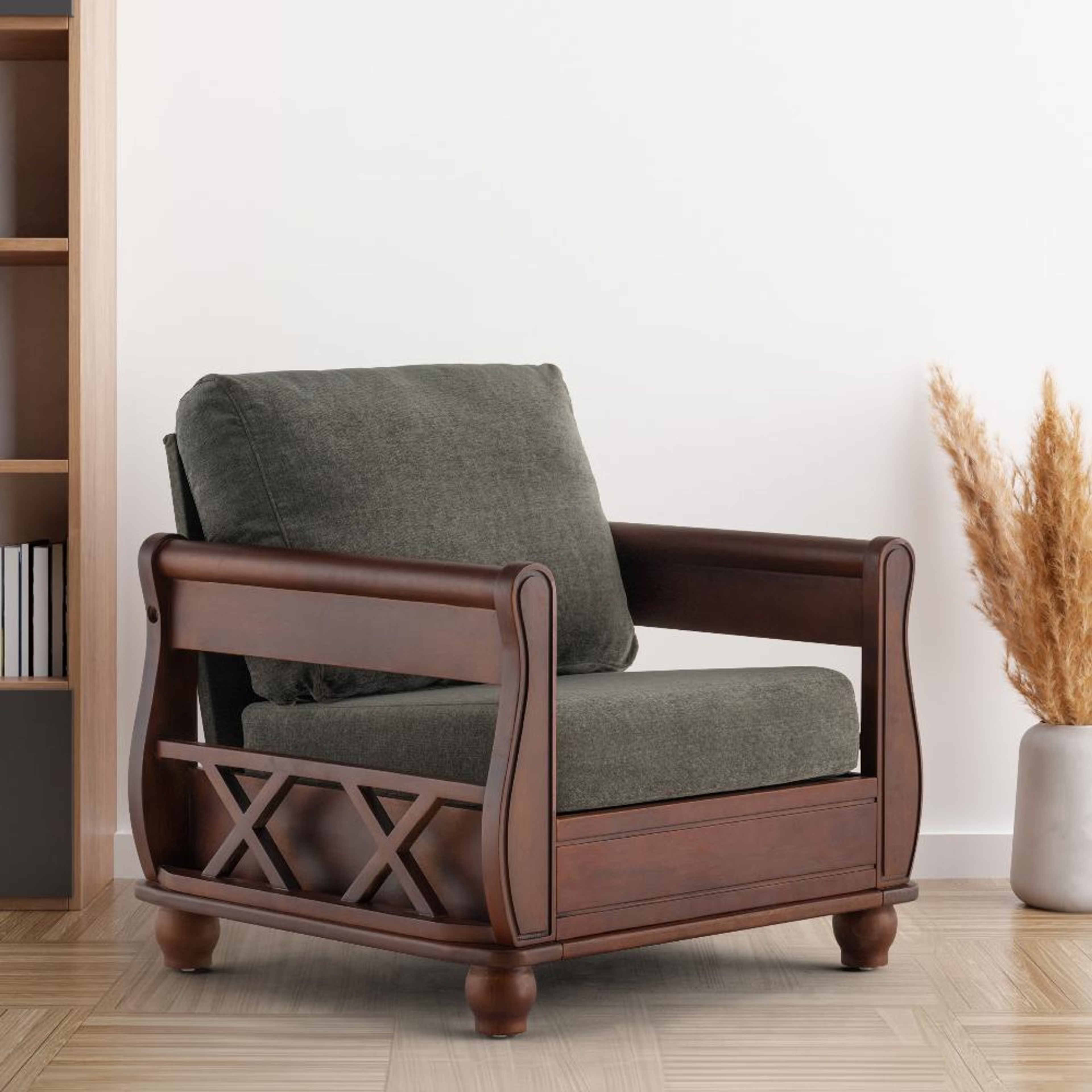 Wakefit Stefano Sofa - Single Seater Regular, 1 Seater, Smoke Grey, Golden brown