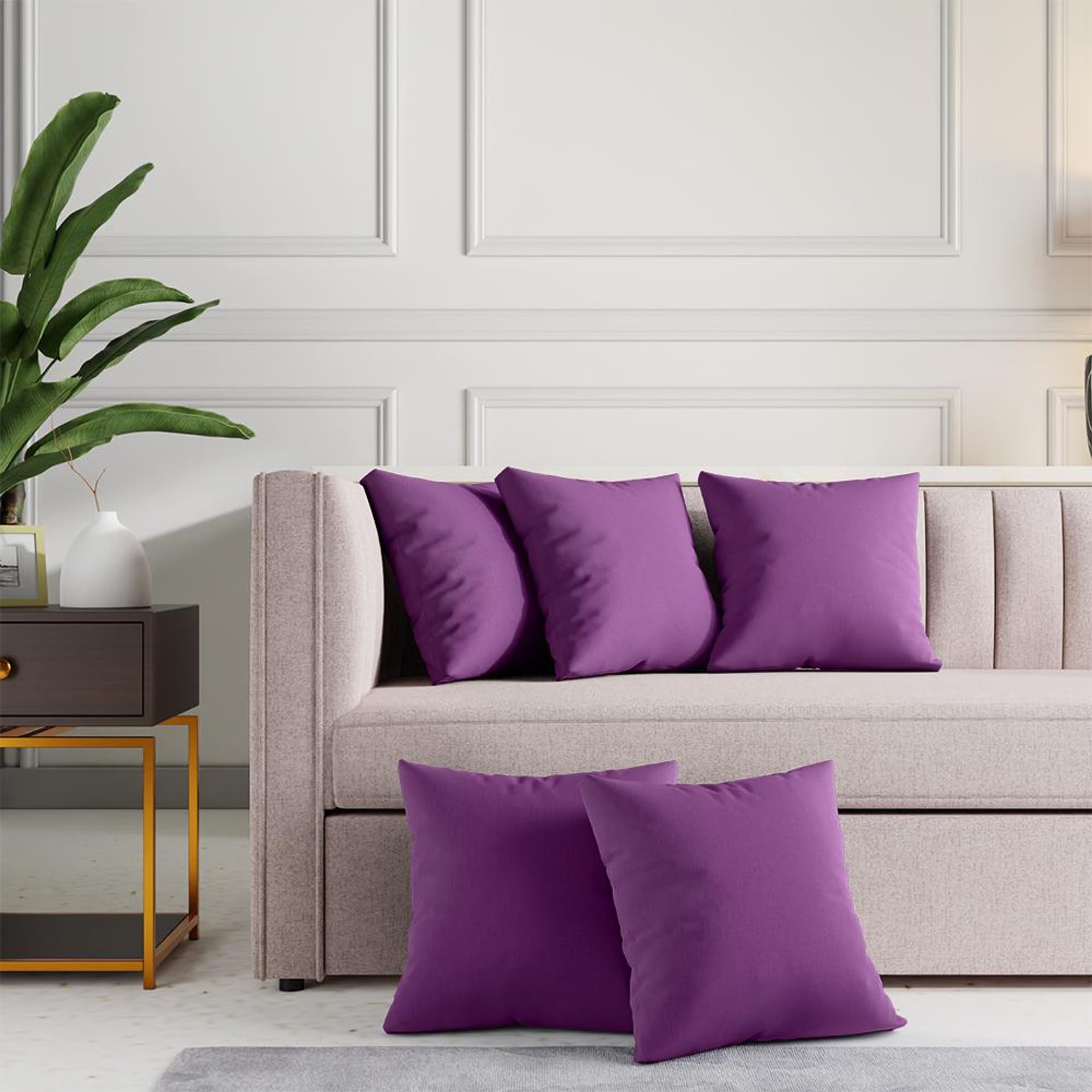 Wakefit Premium Cushion Cover 16x16 Grap purple Set of 5 set of 5, Grape purple