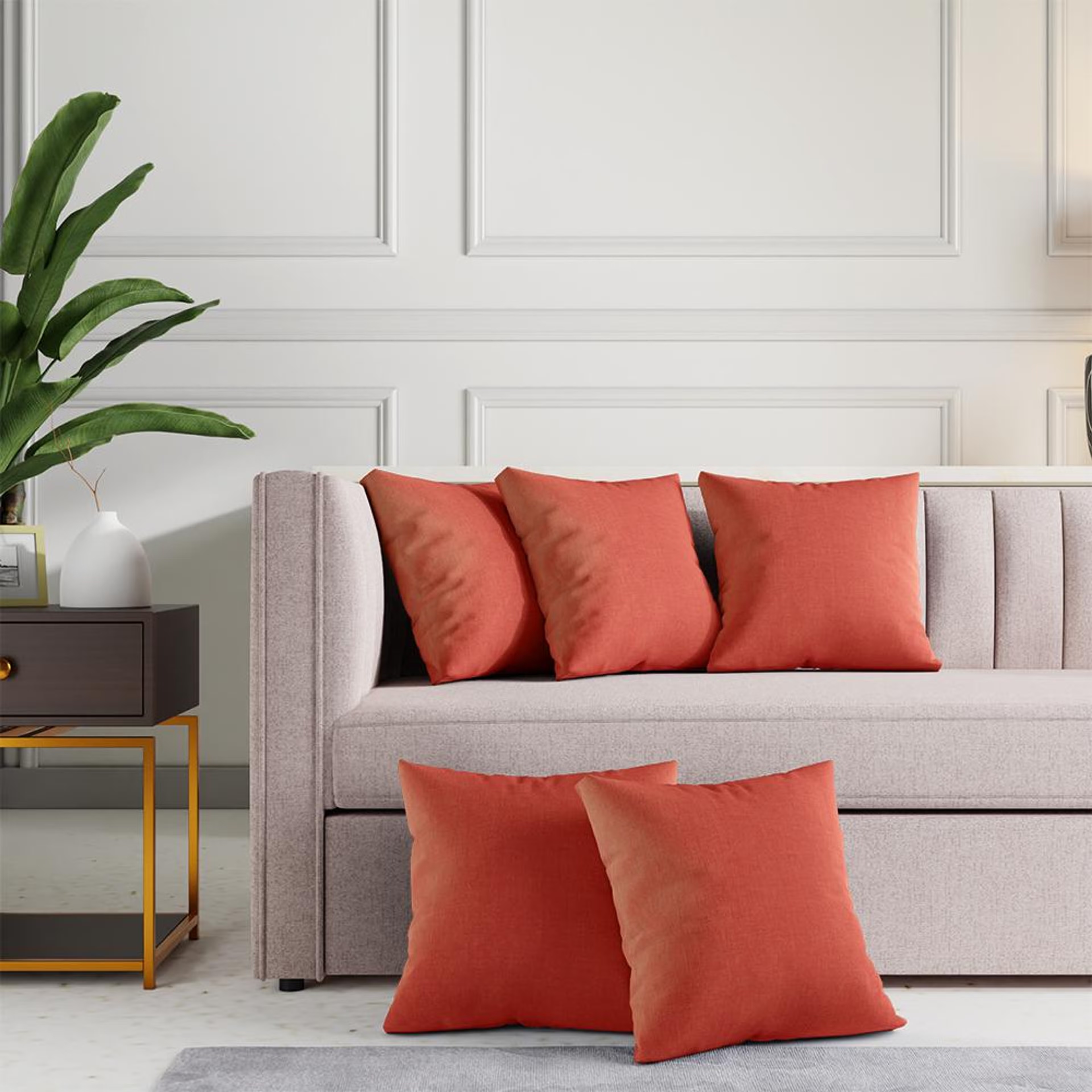 Wakefit Premium Cushion Cover 16x16 Terracotta Set of 5 set of 5, Terracotta