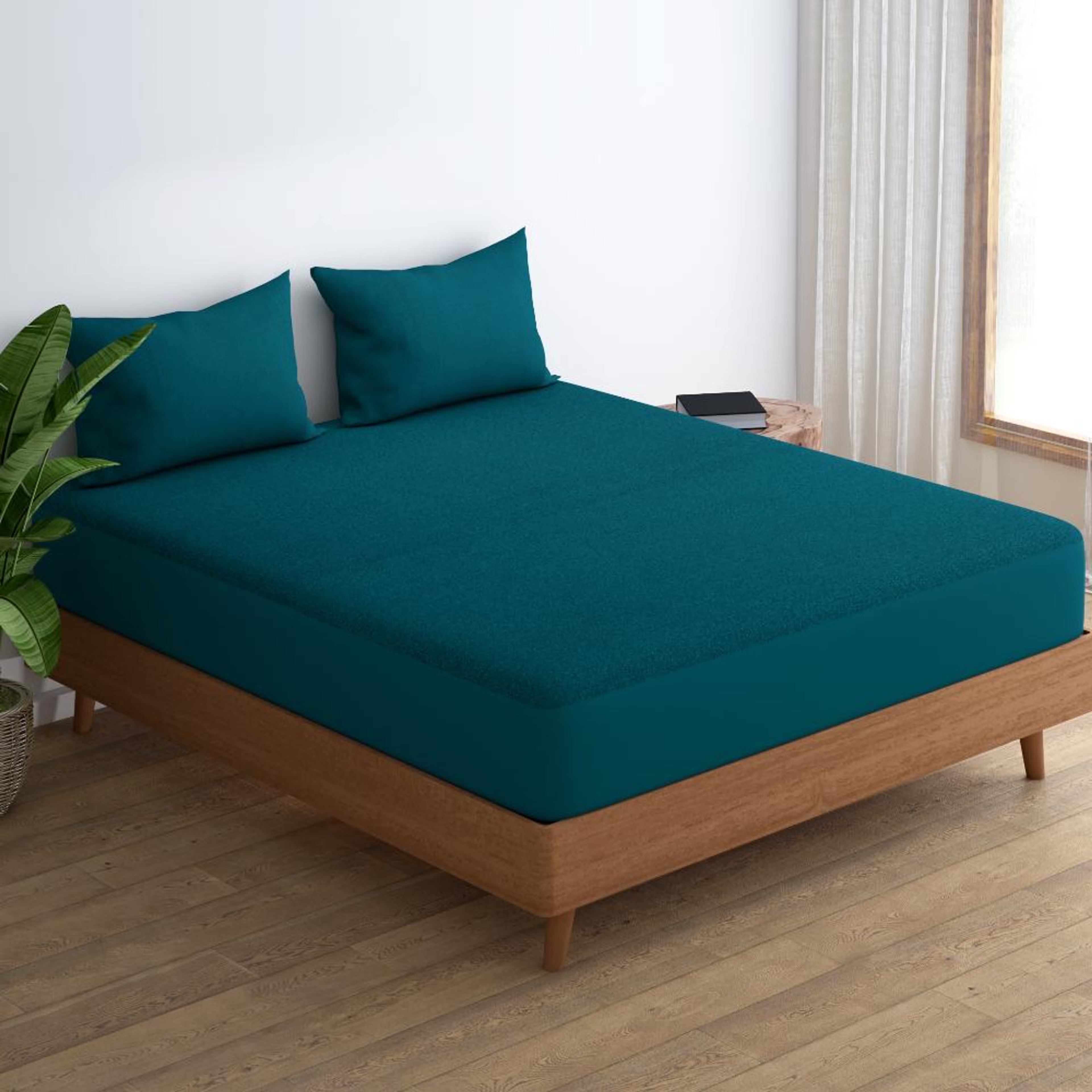 Water Proof Bamboo Terry Mattress Protector | Teal | Machine Washable | Super Soft Diwan - 78" x 48\