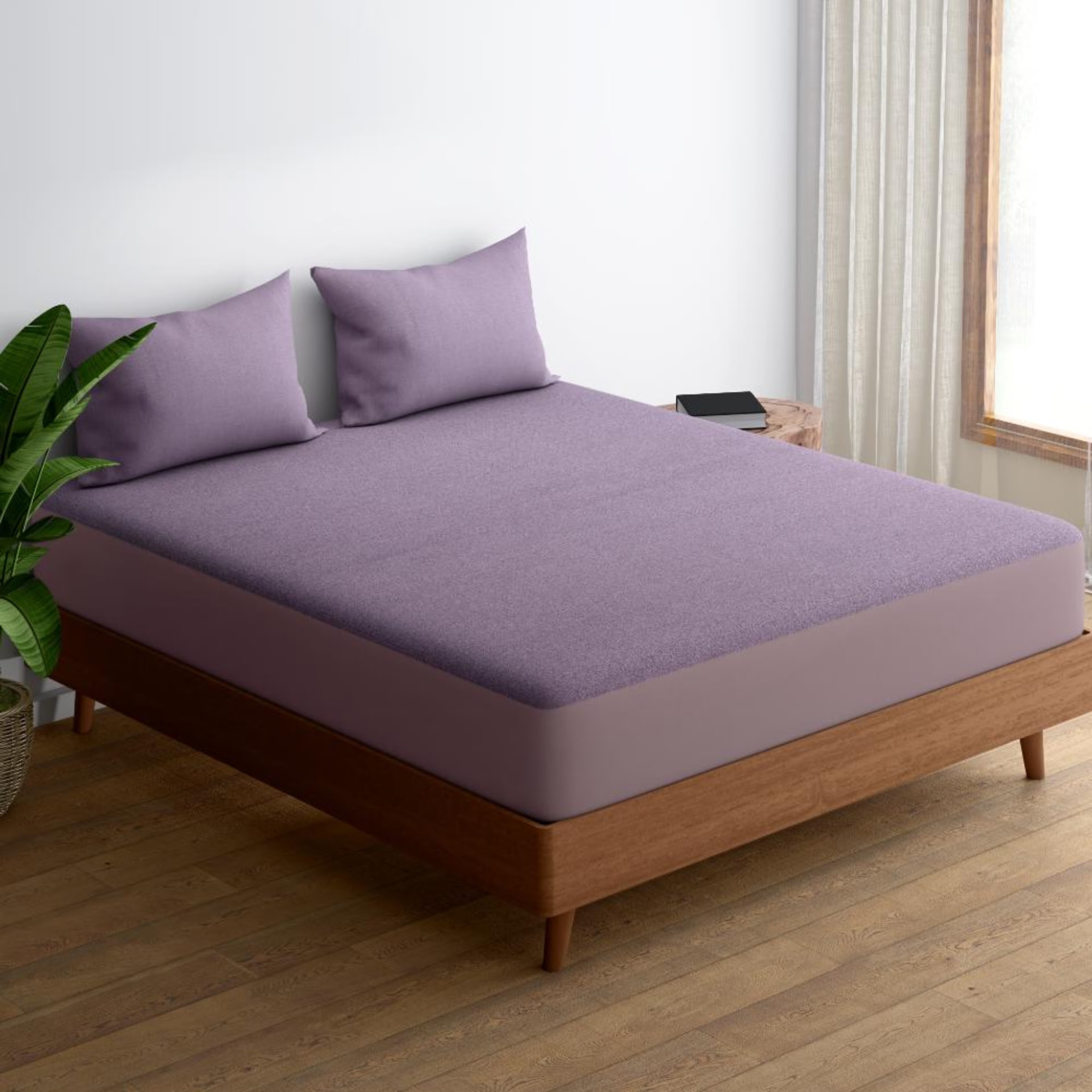 Water Proof Bamboo Terry Mattress Protector | Lavender | Machine Washable | Super Soft Diwan - 75" x 48\