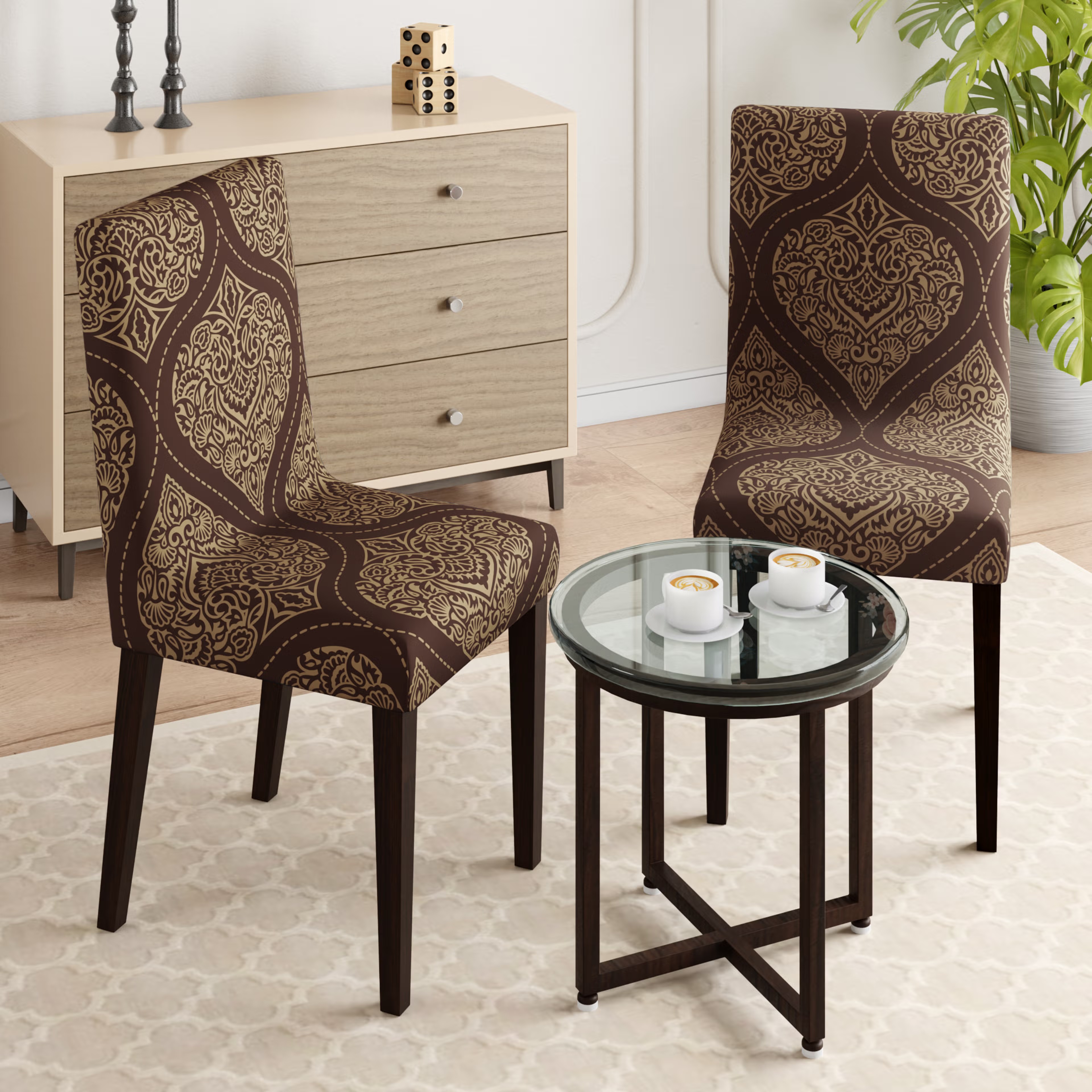 Home 28 Printed Chair Cover | Elastic Stretchable Dining table Chair Cover 2 seater | Removable & Washable Slip Cover | Chair Seat Protector | Hibo | Set of 2 Set Of 2, Hibo