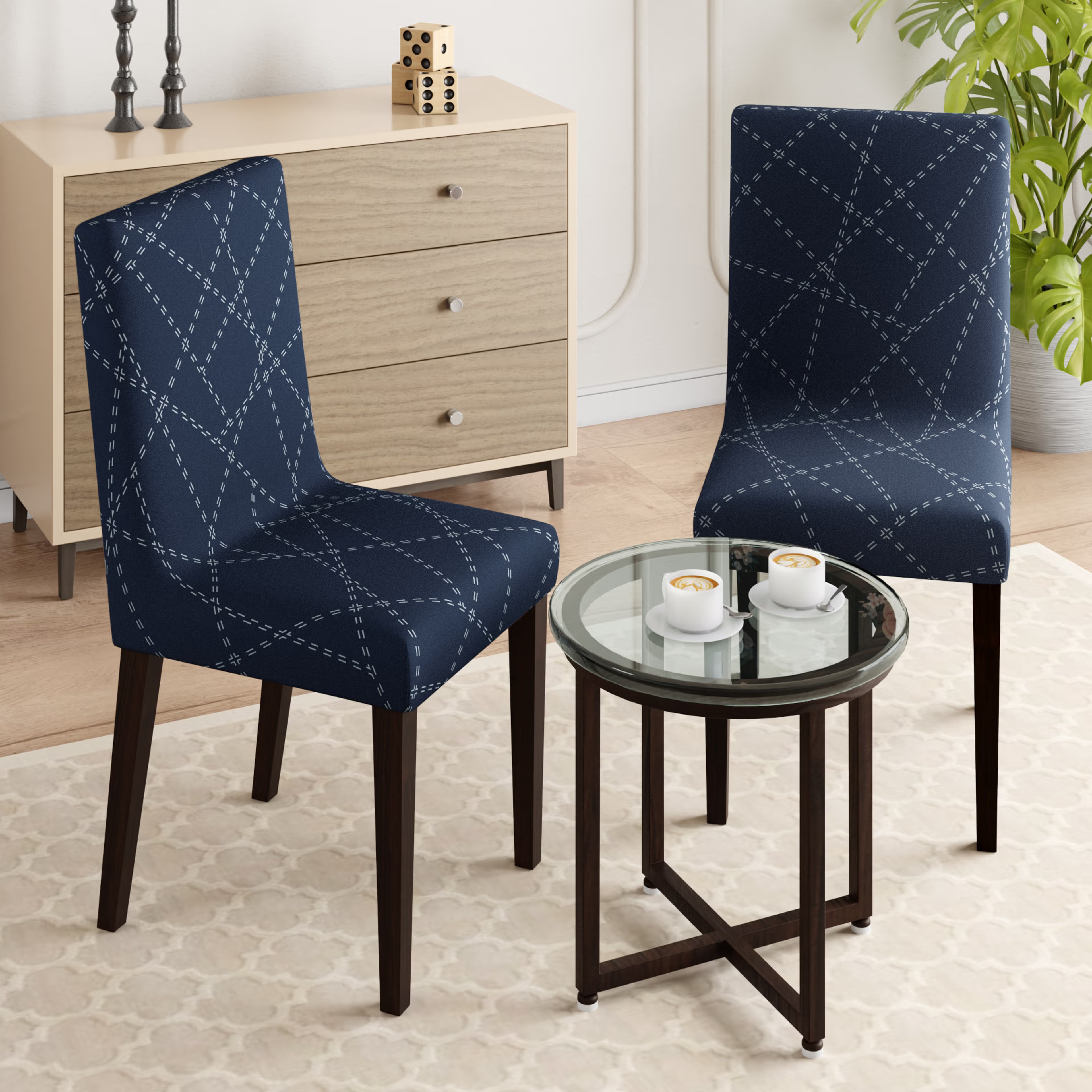 Home 25 Printed Chair Cover | Elastic Stretchable Dining table Chair Cover 2 seater | Removable & Washable Slip Cover | Chair Seat Protector | Bekam | Set of 2 Set Of 2, Bekam