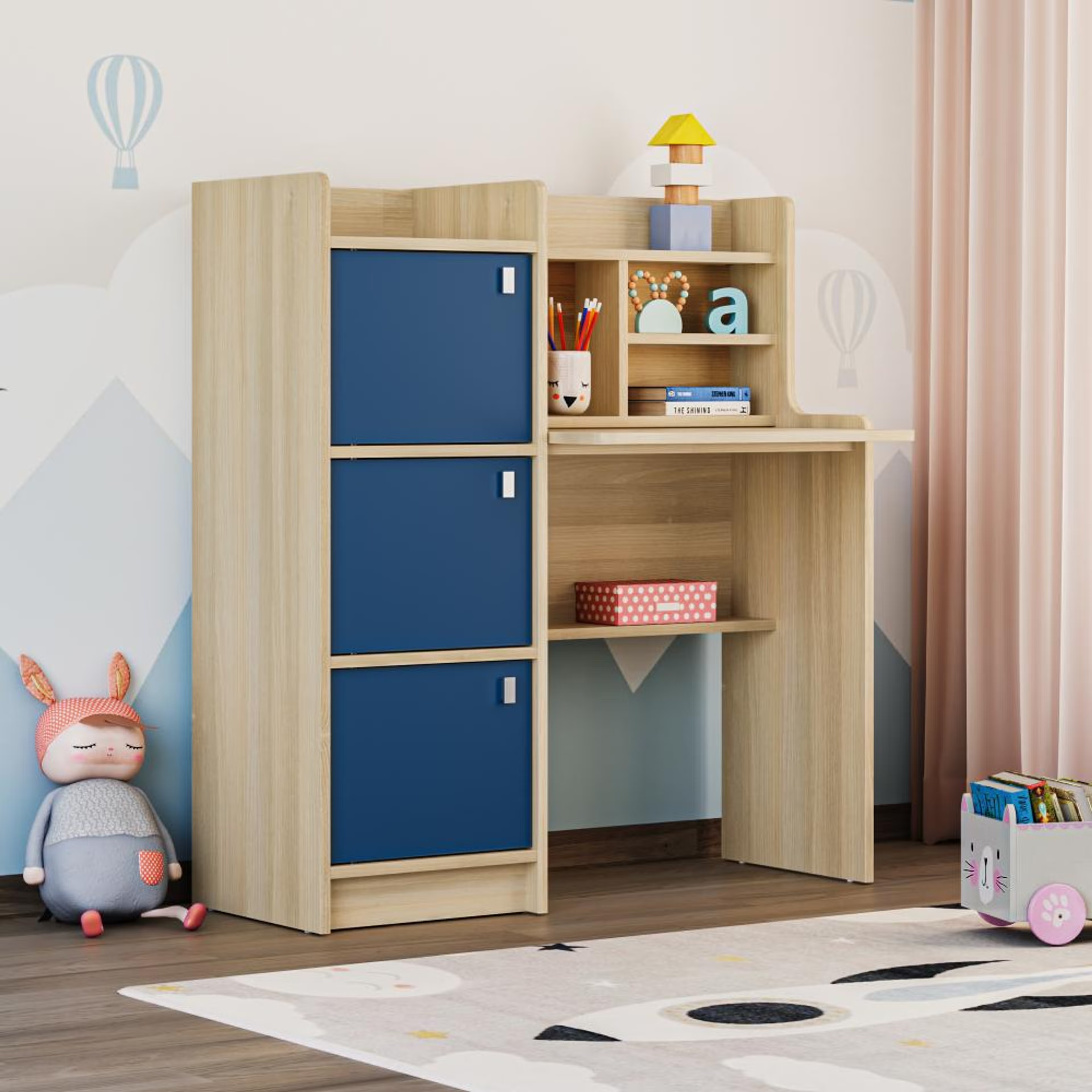 Home 28 Doo Kids Study Table | (42x16 inch) | (Moldau Acacia) | Small Kids Study Desk for Homework & Learning