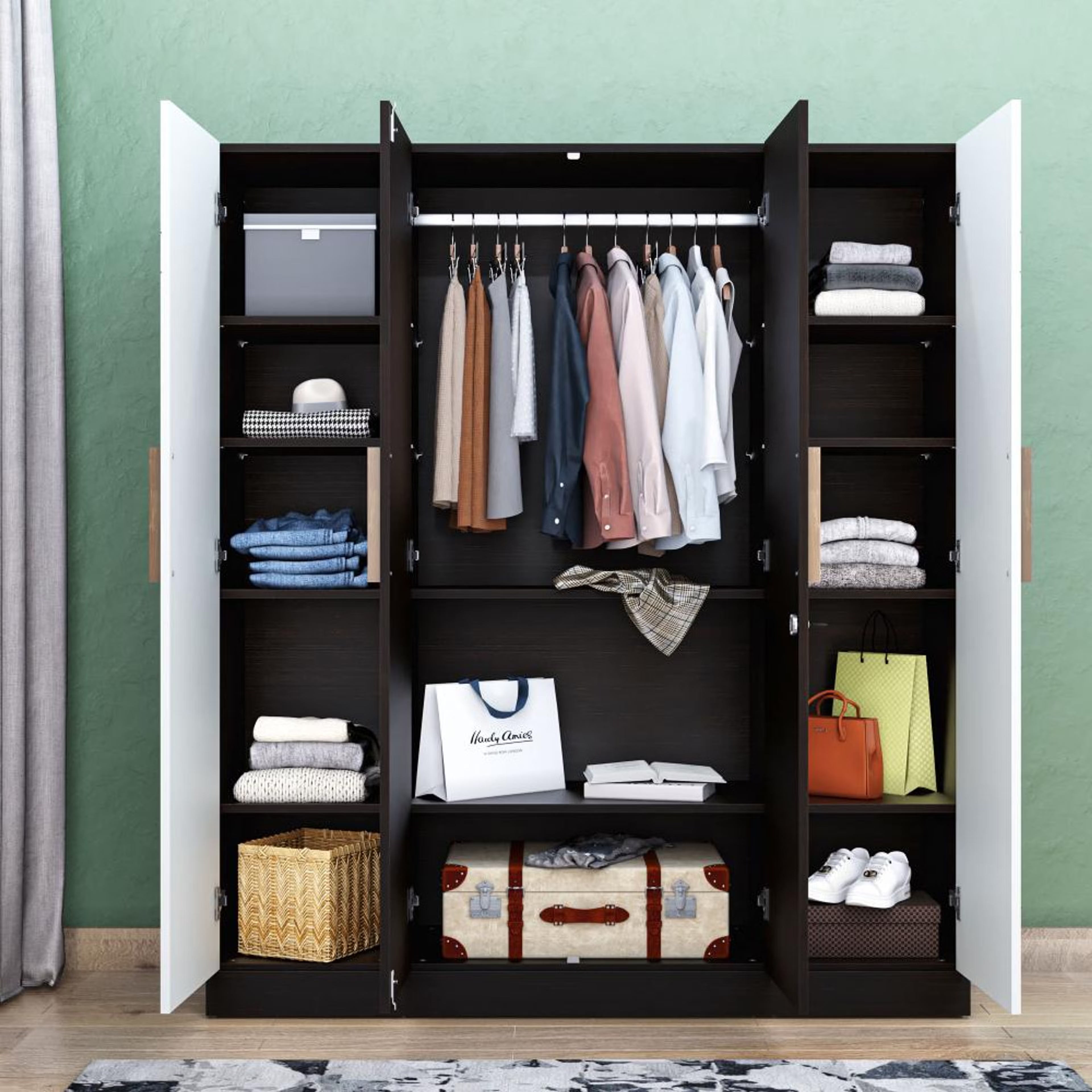Irena 4 Door Wardrobe with 1 Hanging Space| Without Drawer | ( Wenge & Frosty White) 4 Door, Without Drawer, 1 Hanging Area, Frosty White & Wenge