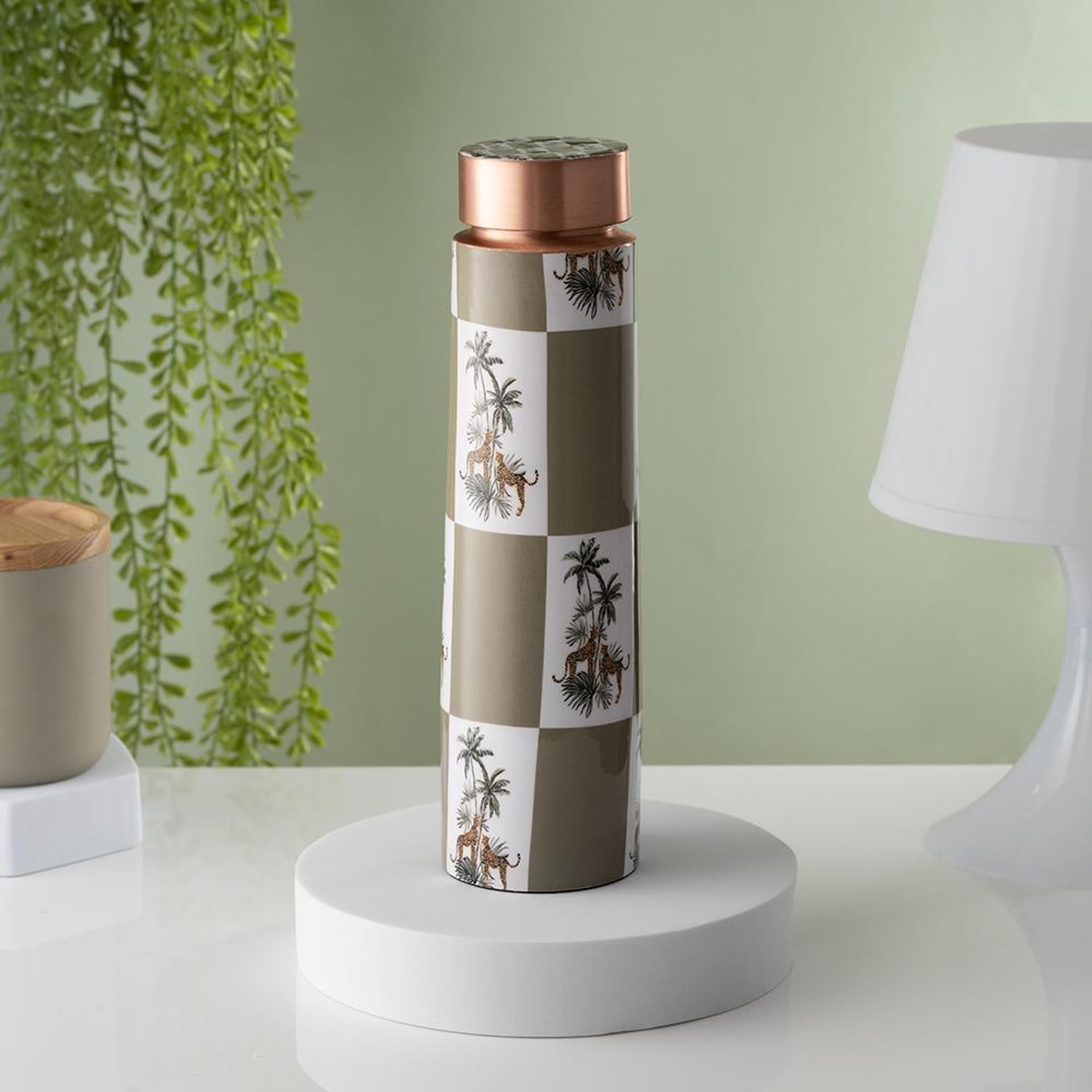 Designer Printed Copper Bottle | 1 Litre | 100% Pure Copper | Leak Proof & BPA Free | Office Bottle | Ayurveda Recommended | Boosts immunity| Supports Digestive & Liver Health | Ness Copper, Grey White