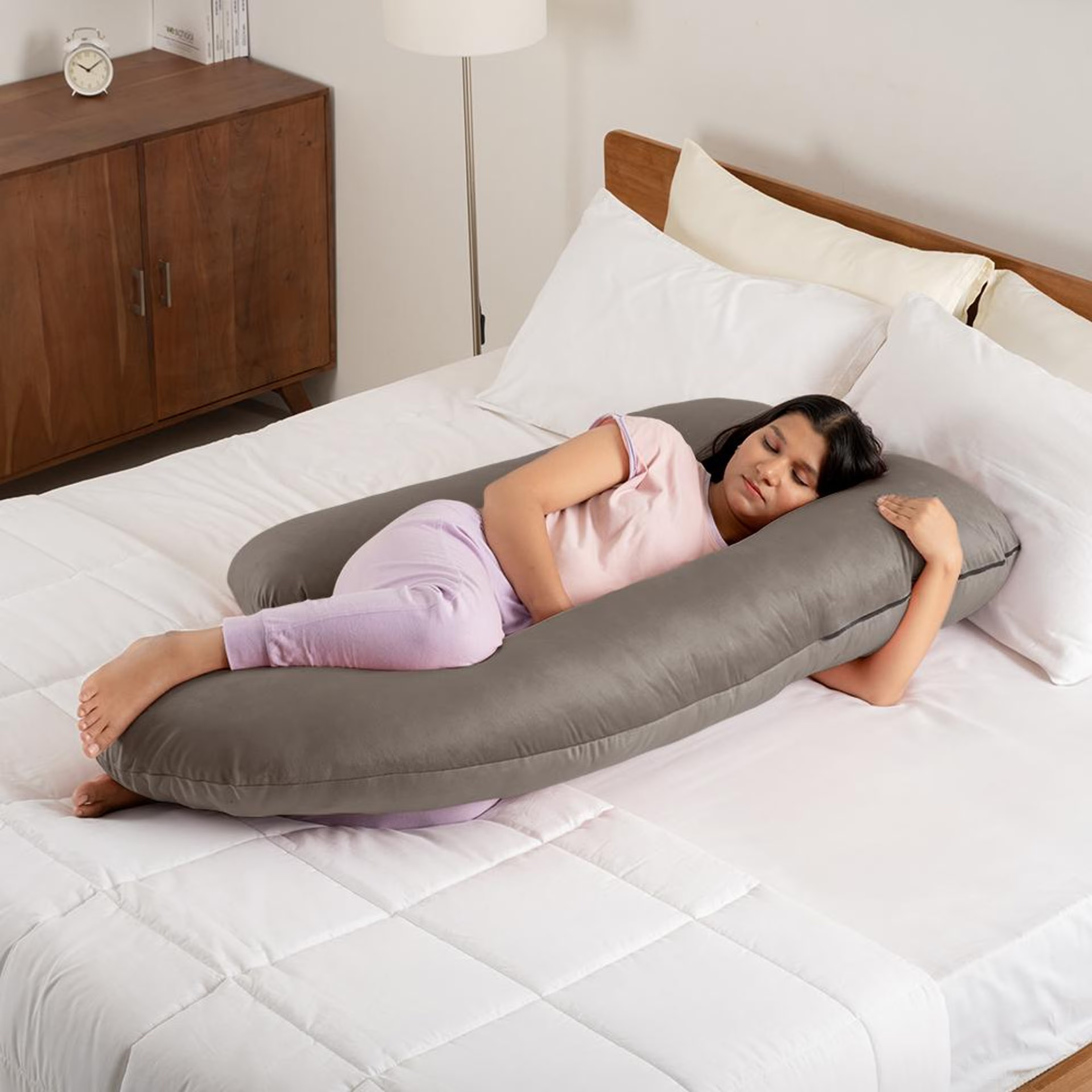 Home 36 Maternity Pillow for Pregnancy Support | G Shape | Super Soft & Machine Washable Velvet Cover | Charcoal Grey G Shape, Velvet, Charcoal Grey