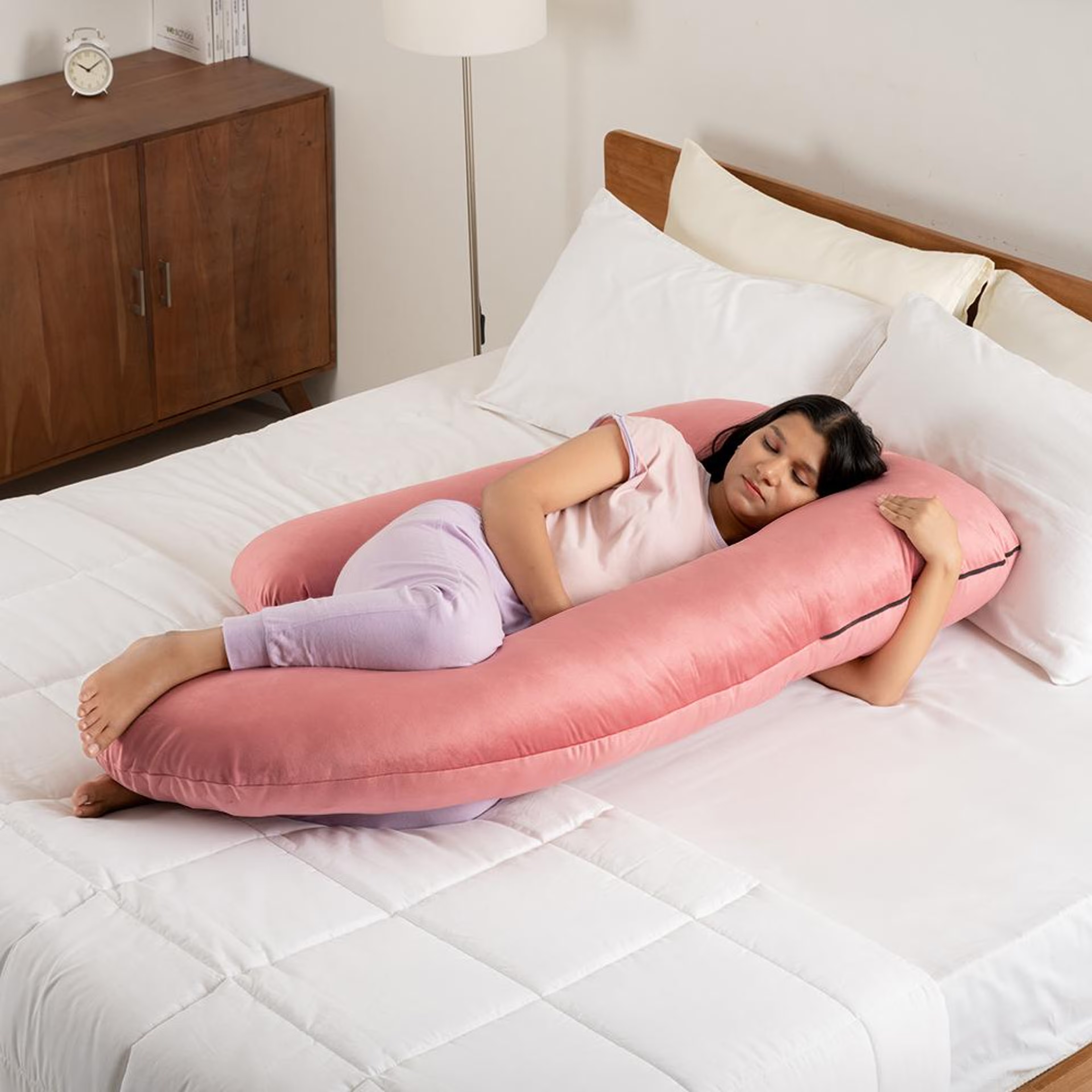 Maternity Pillow for Pregnancy Support | G Shape | Super Soft & Machine Washable Velvet Cover | Pink G Shape, Velvet, Pink