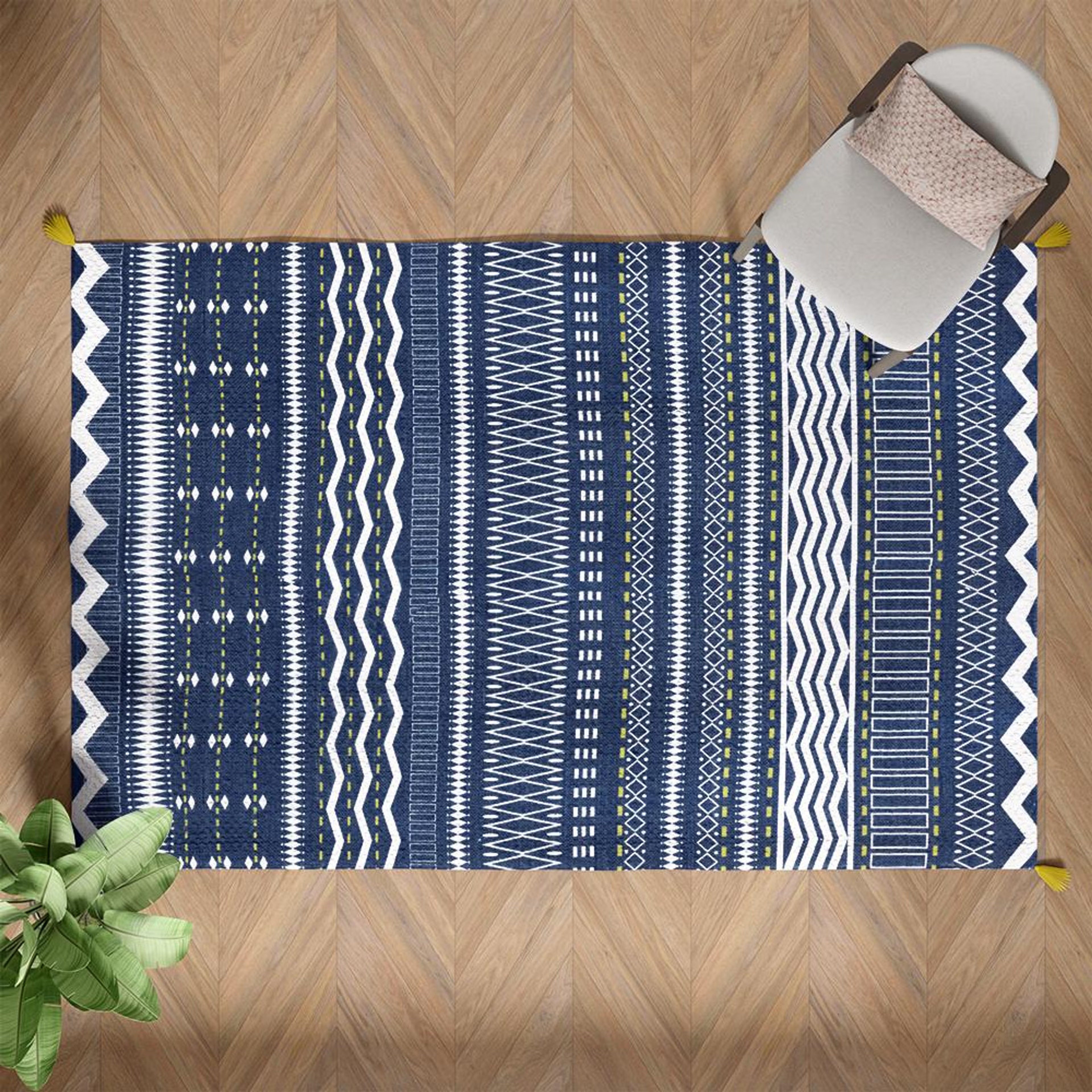 Home 31 Handmade Printed Dhurrie | Carpet Rug Runner Floor Mat for Living Room, Bedroom| Perfect for High-Traffic Areas | Soft, Easy-Care, and Stylish Tassels | Polyester | Rectangle Dastakaar 2x3 Feet, Blue 2x3 Fts
