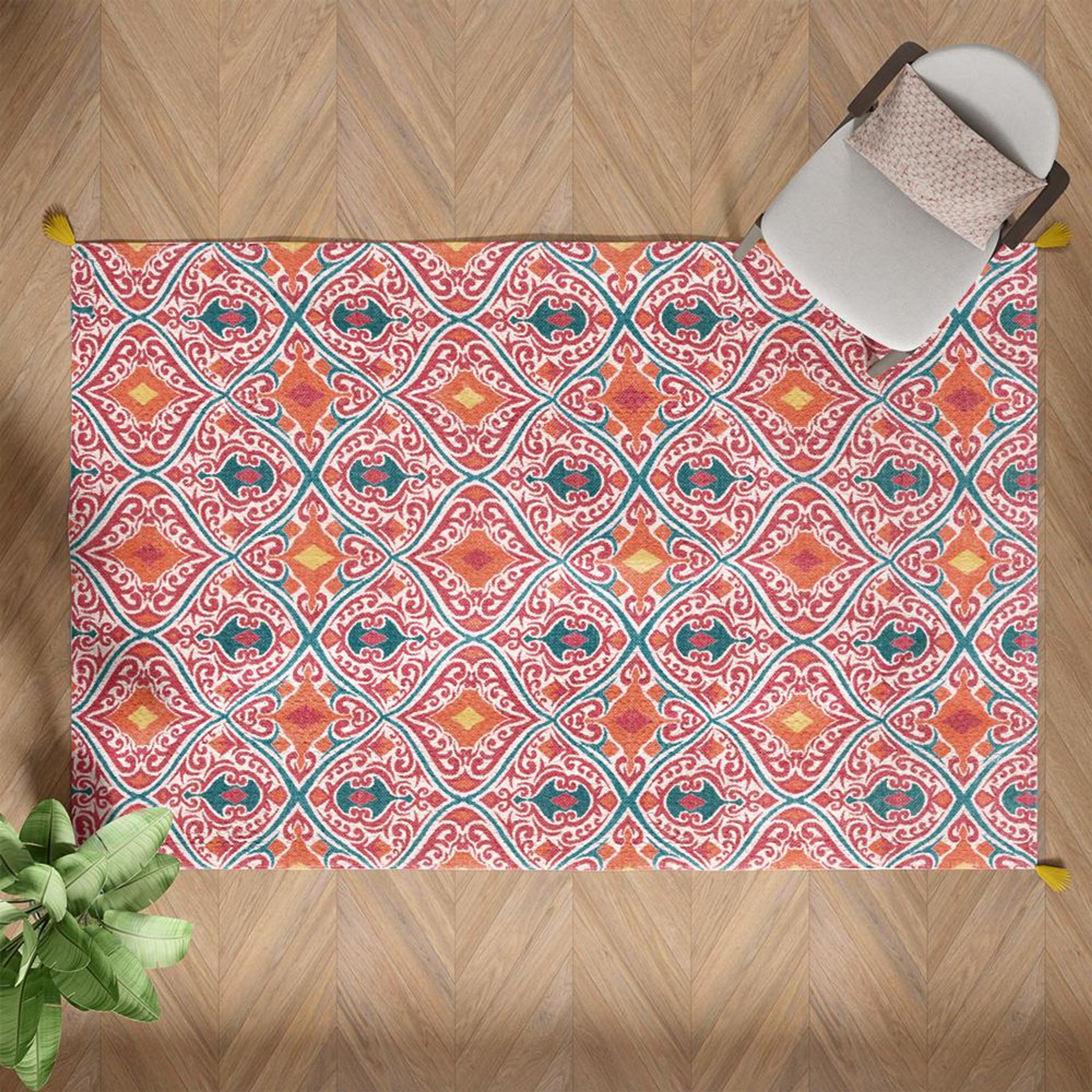 Handmade Printed Dhurrie | Carpet Rug Runner Floor Mat for Living Room, Bedroom| Perfect for High-Traffic Areas | Soft, Easy-Care, and Stylish Tassels | Polyester | Rectangle Sanaa 2x3 Feet, Multi 2x3 Fts