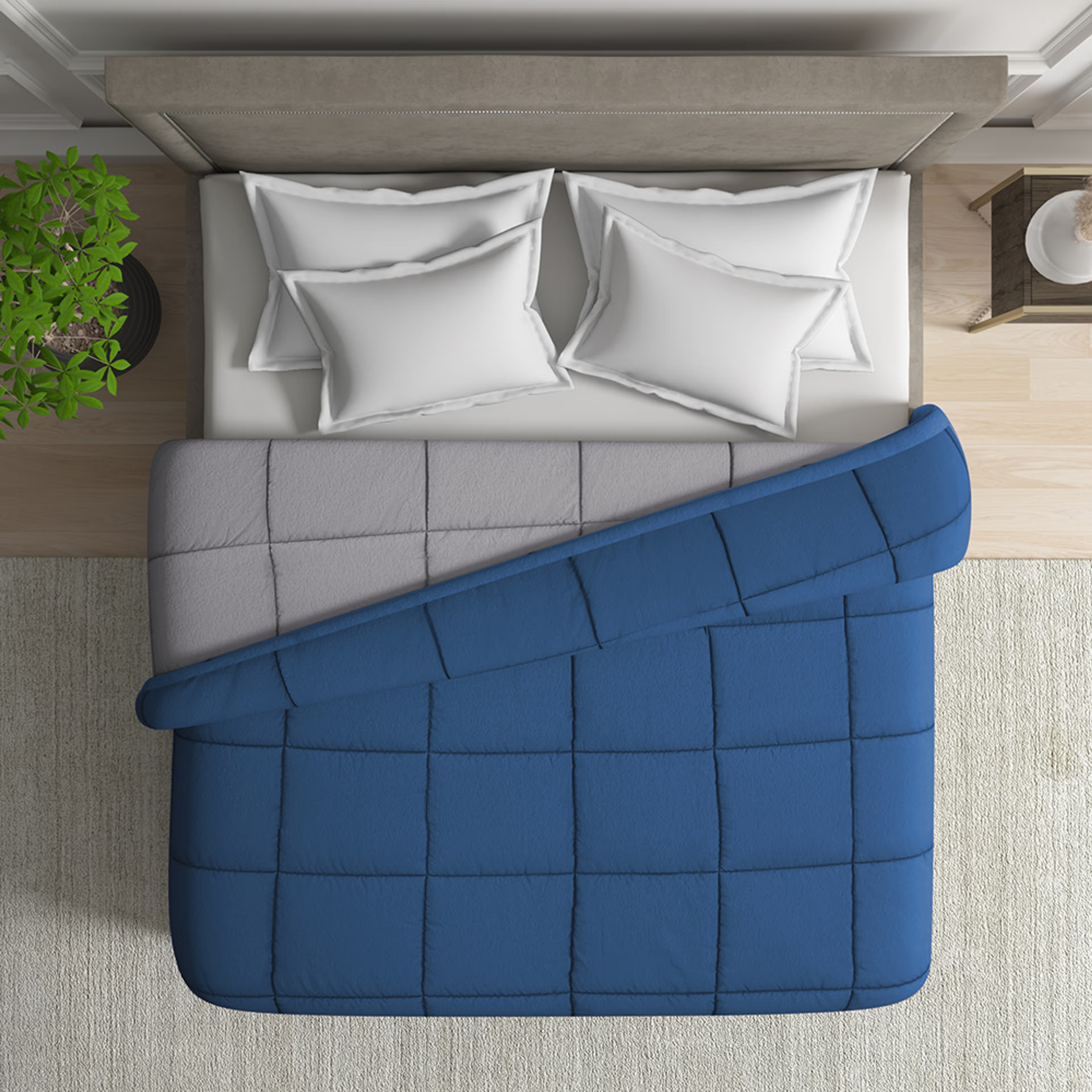 Luxurious Comforter | Single Bed (90x60 Inch) | Micro Peach Finished Fabric | 220 GSM | Siliconised Microfiber Filling | All Season & Reversible | Grey & Dark Teal Super Soft Micro, Single, 220 GSM, Grey & Dark Teal