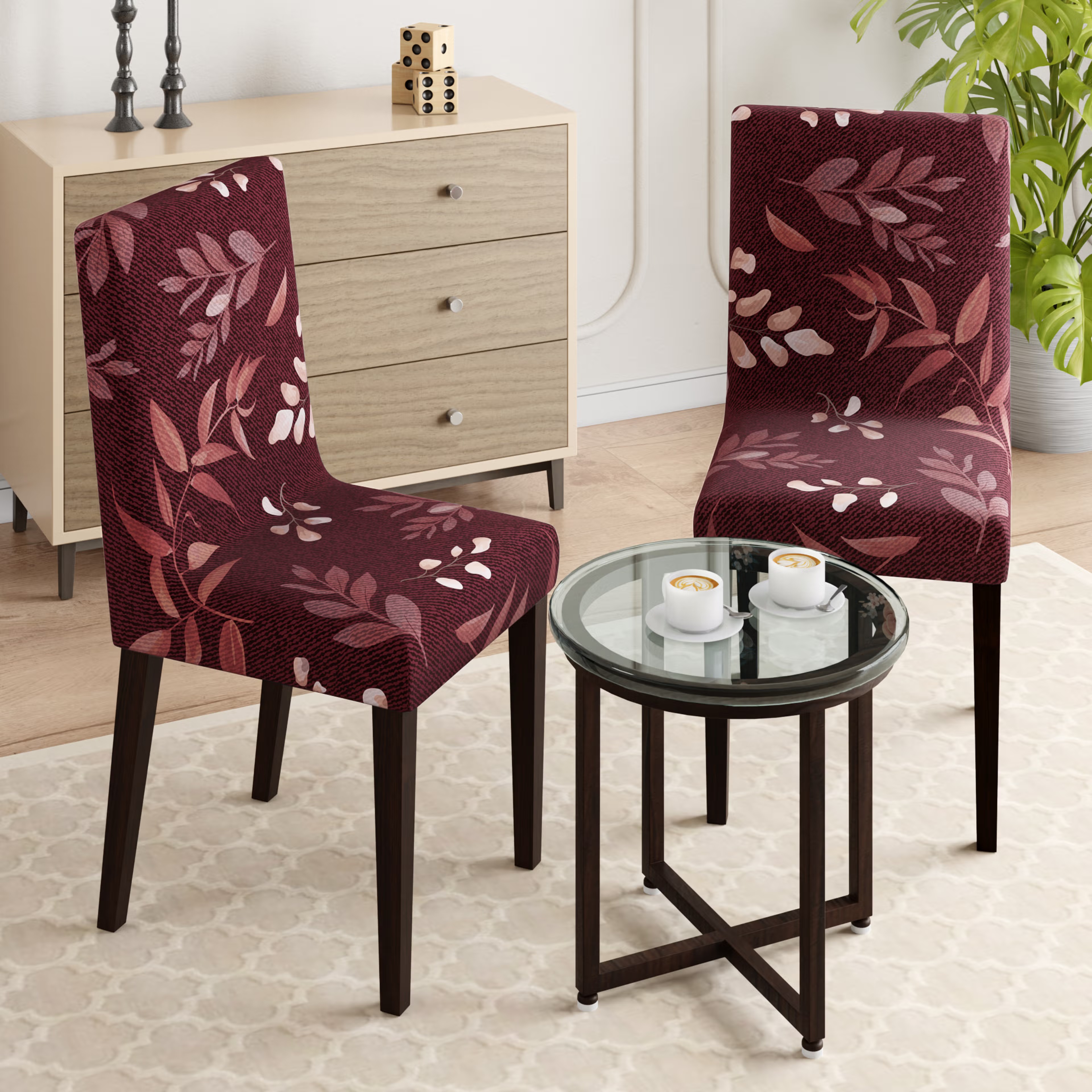 Printed Chair Cover | Elastic Stretchable Dining table Chair Cover 2 seater | Removable & Washable Slip Cover | Chair Seat Protector&nbsp;|&nbsp;Denim Flora | Set of 2 Set Of 2, Denim Flora