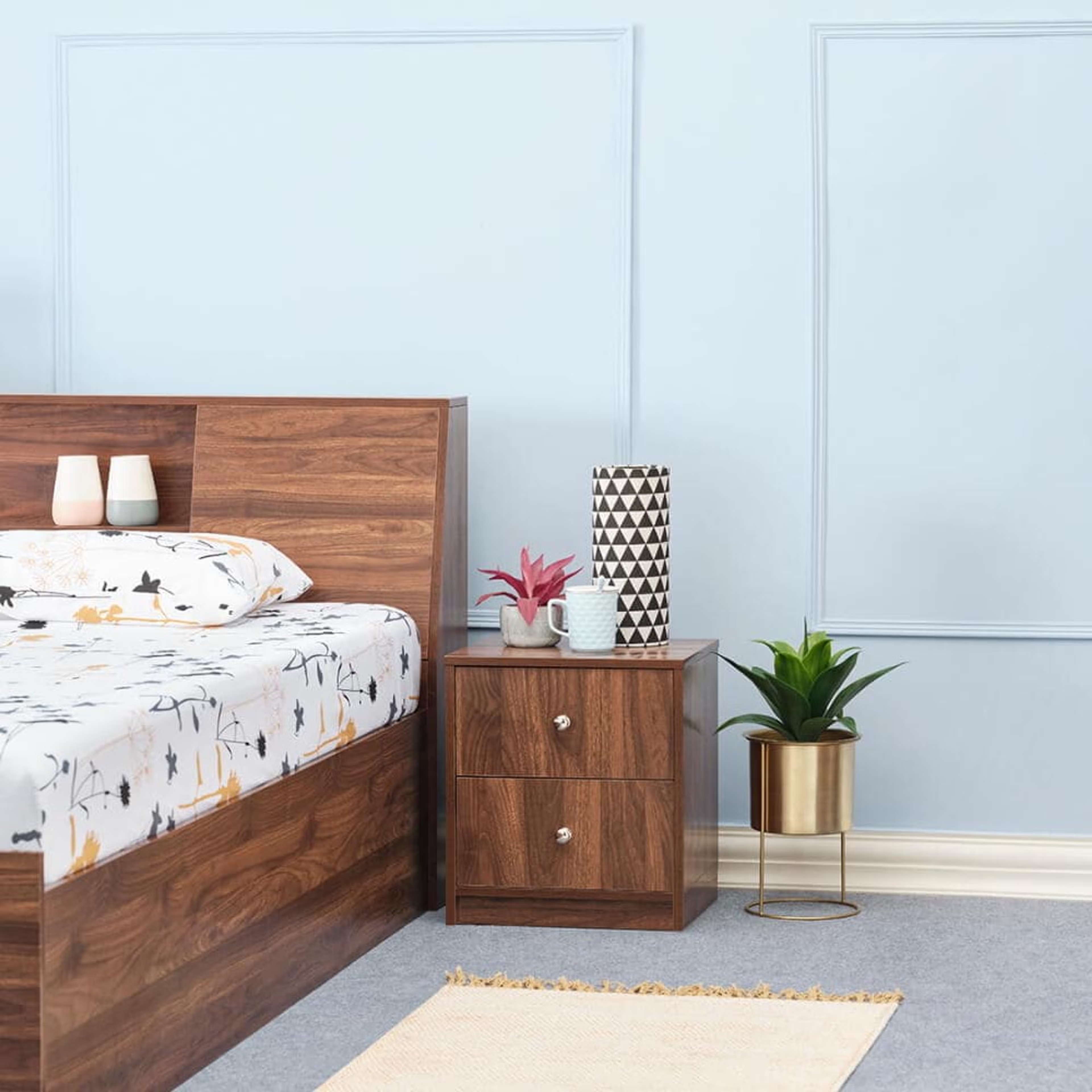 Wakefit Elara Double Drawer Bedside Table Double