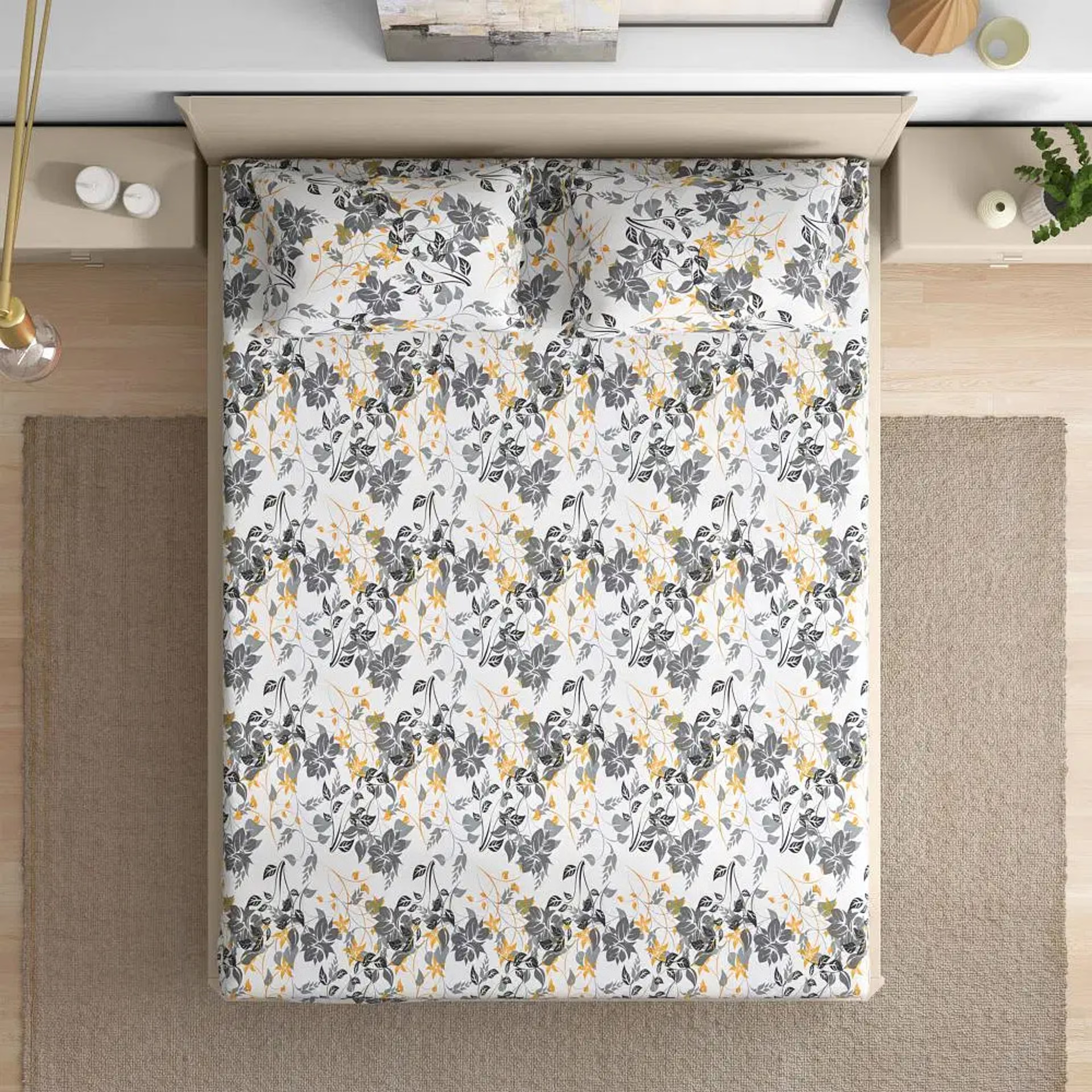 100% Cotton 200 TC Fitted Bedsheet With 2 Pillow Covers | Autumn Sunset Diwan, 72" x 48", Autumn Sunset| 1.83m x 1.22m Diwan - 72" x 48\