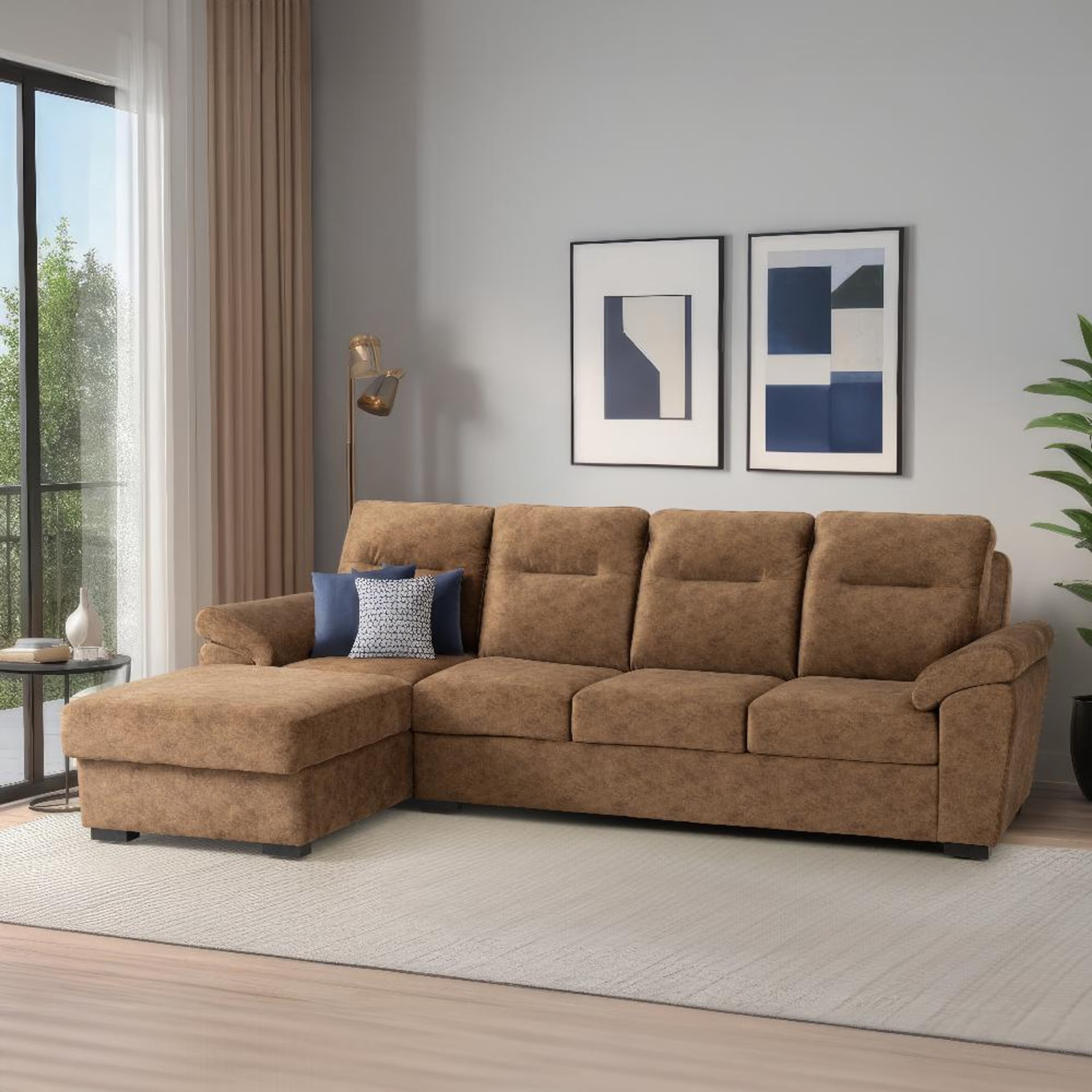 Wakefit Lounger Plus Sofa - (3 Seater + Right Aligned Chaise) Sectional, Set (3 Seater + Right Aligned Chaise), Gypsy Bright Leaf