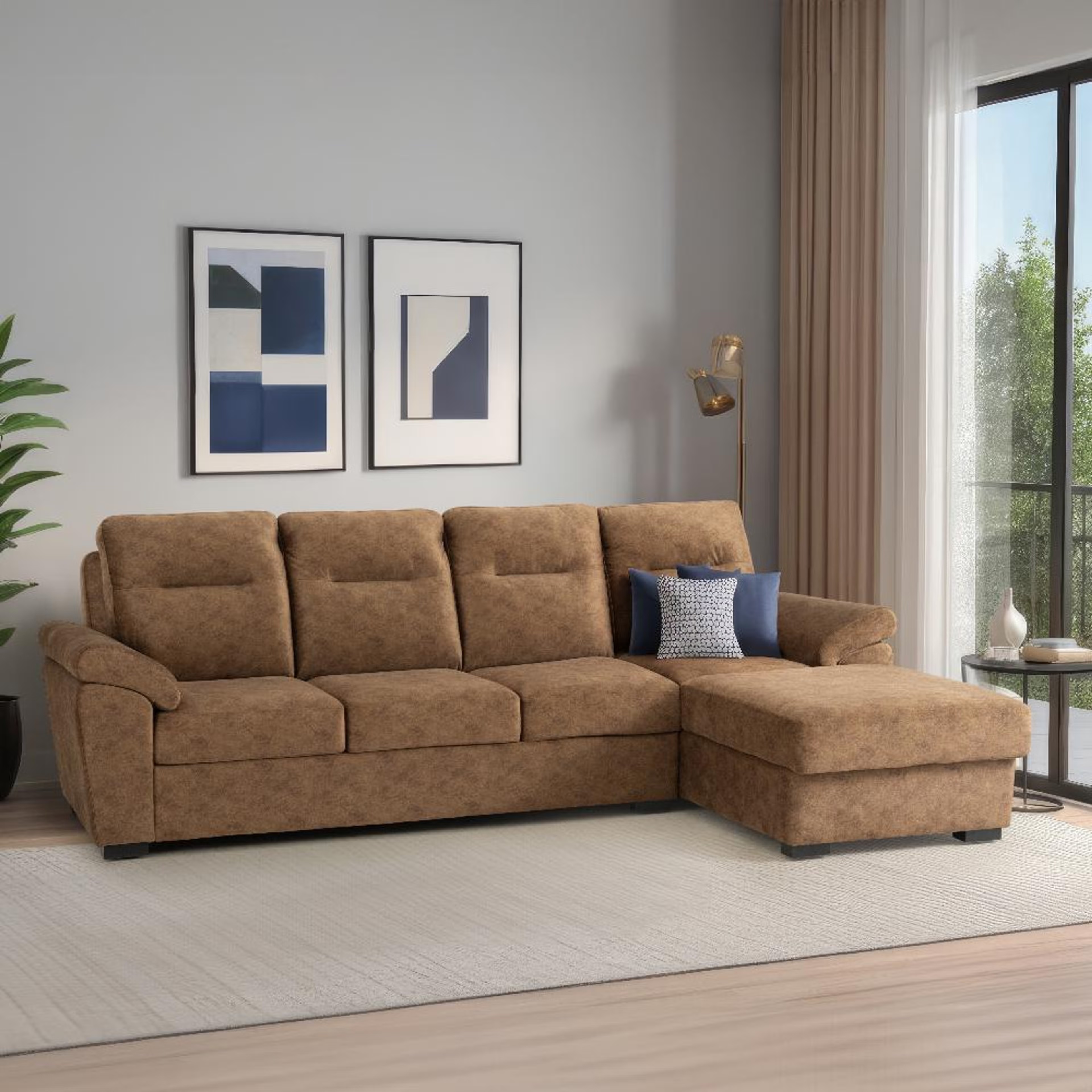 Wakefit Lounger Plus Sofa - (3 Seater +Left Aligned Chaise) Sectional, Set (3 Seater + Left Aligned Chaise), Gypsy Bright Leaf