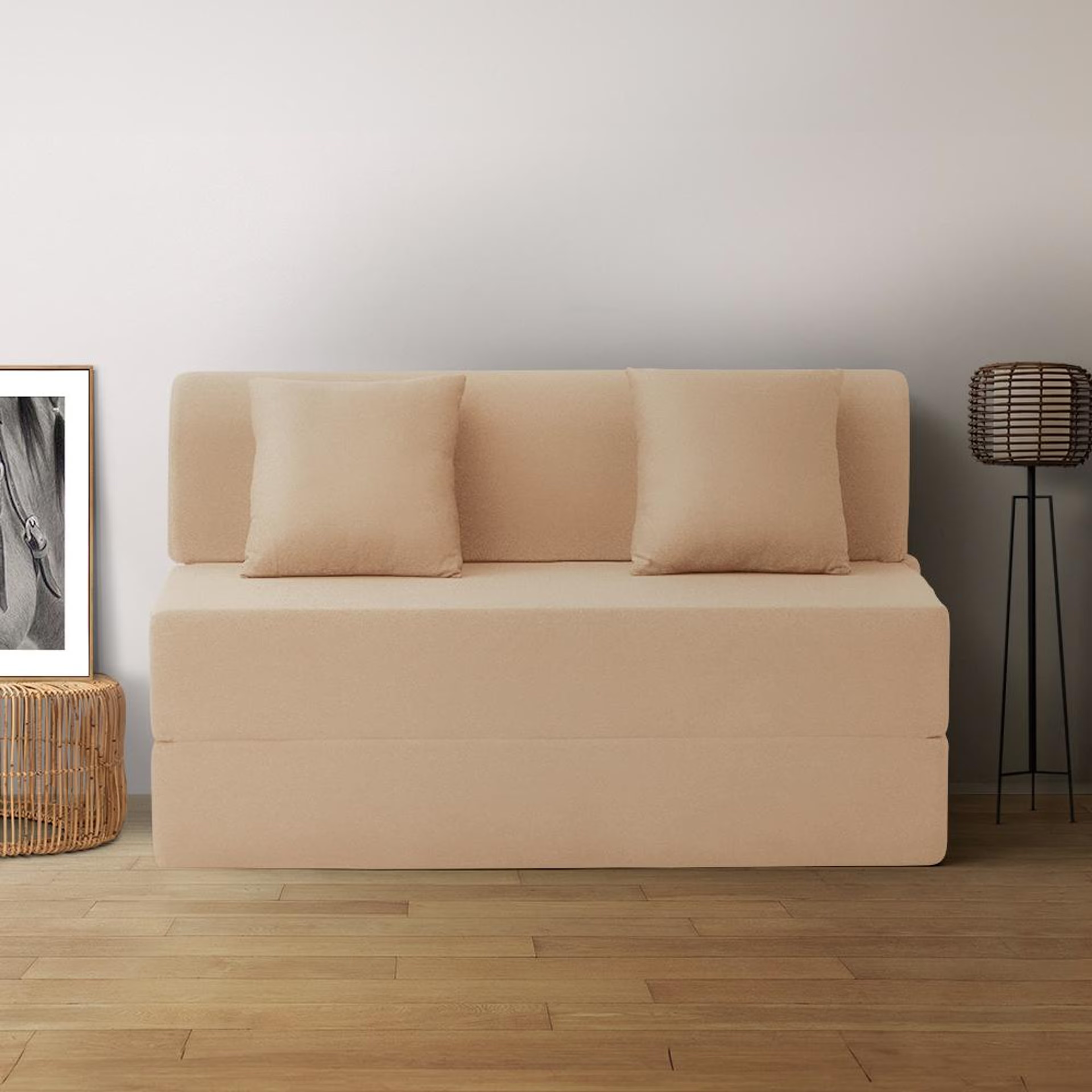Wakefit Flipper Sofa Cum Bed - Two Seater (6'x4') Feet- WarpKnit Beige Regular, 7.5 Thickness, Two Seater, Warpknit Beige