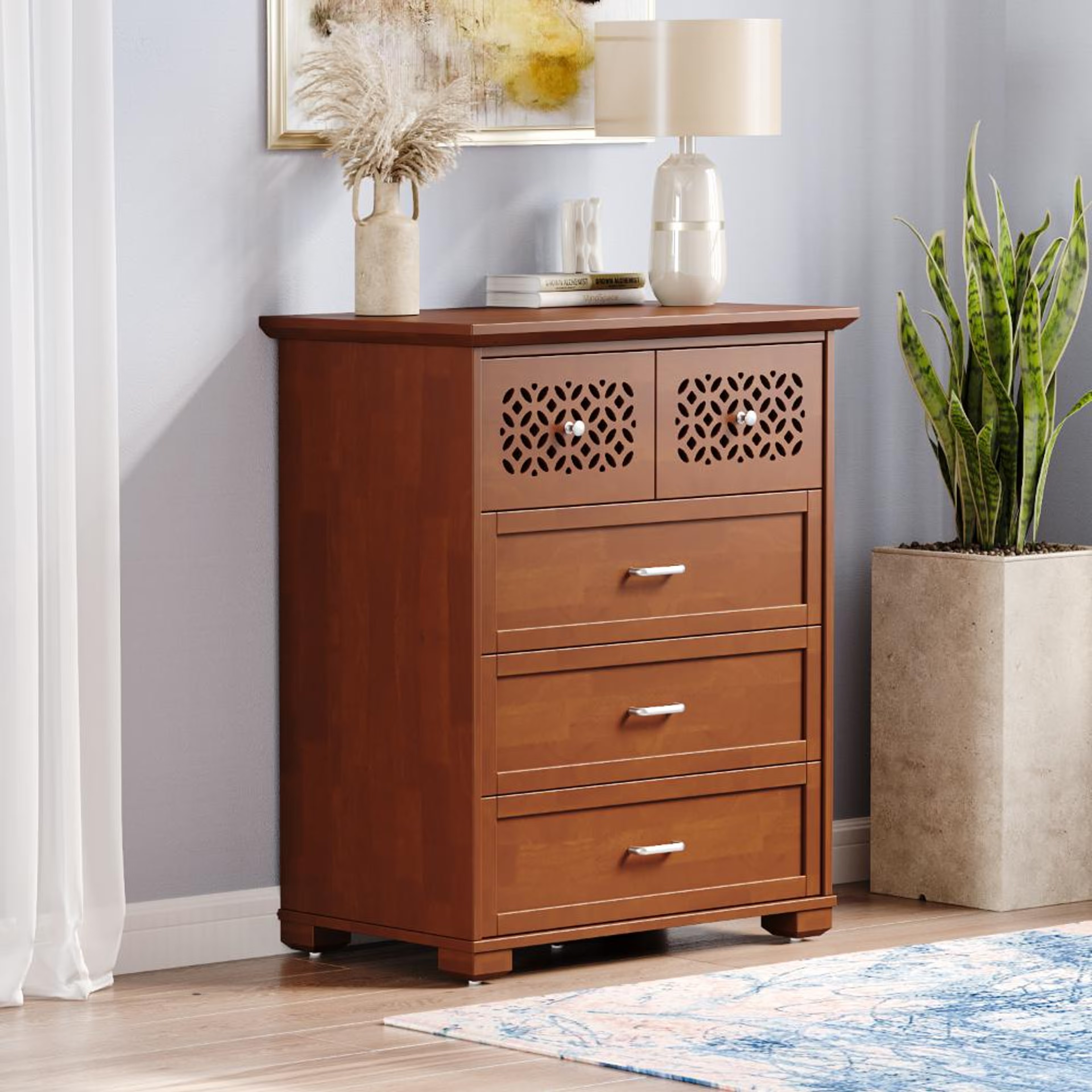 Elena Solid Wood Chest of Drawers Golden Brown