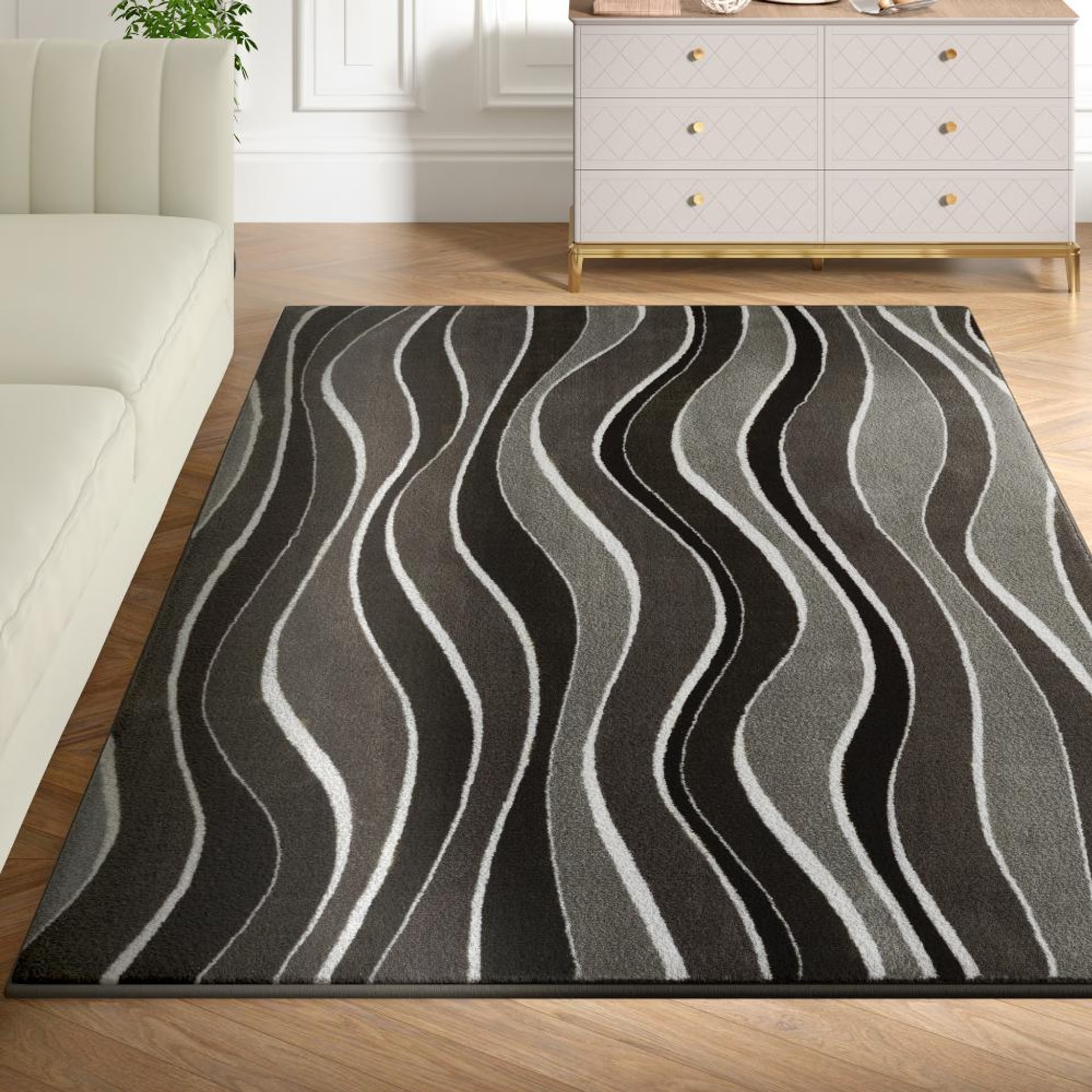 Textured Tufted and Printed Carpet | Rectangular Carpet for Your Living Room & Drawing Room | Soft, Stylish & Durable | 5 x 7 feet | Micro Polyester | Anti Skid Backing | Ocean Weave -Brown/Black 5x7 feet, Ocean Wave