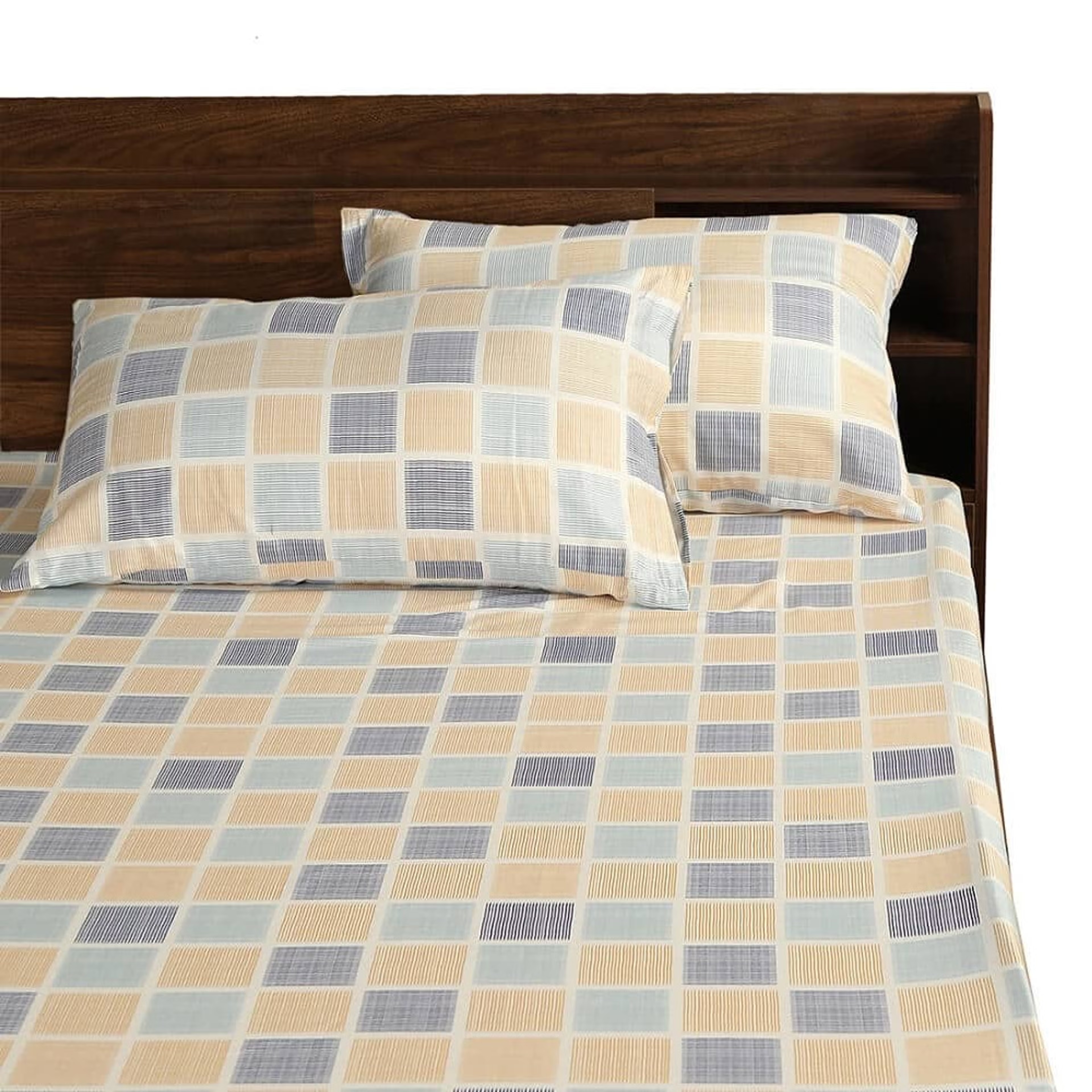 Wakefit 100% Cotton 200 TC Fitted Bedsheet With 1 Pillow Covers | Chekkers Single - 72" x 36 4 Wakefit 100% Cotton 200 TC Fitted Bedsheet With 1 Pillow Covers | Chekkers Single - 72" x 36\