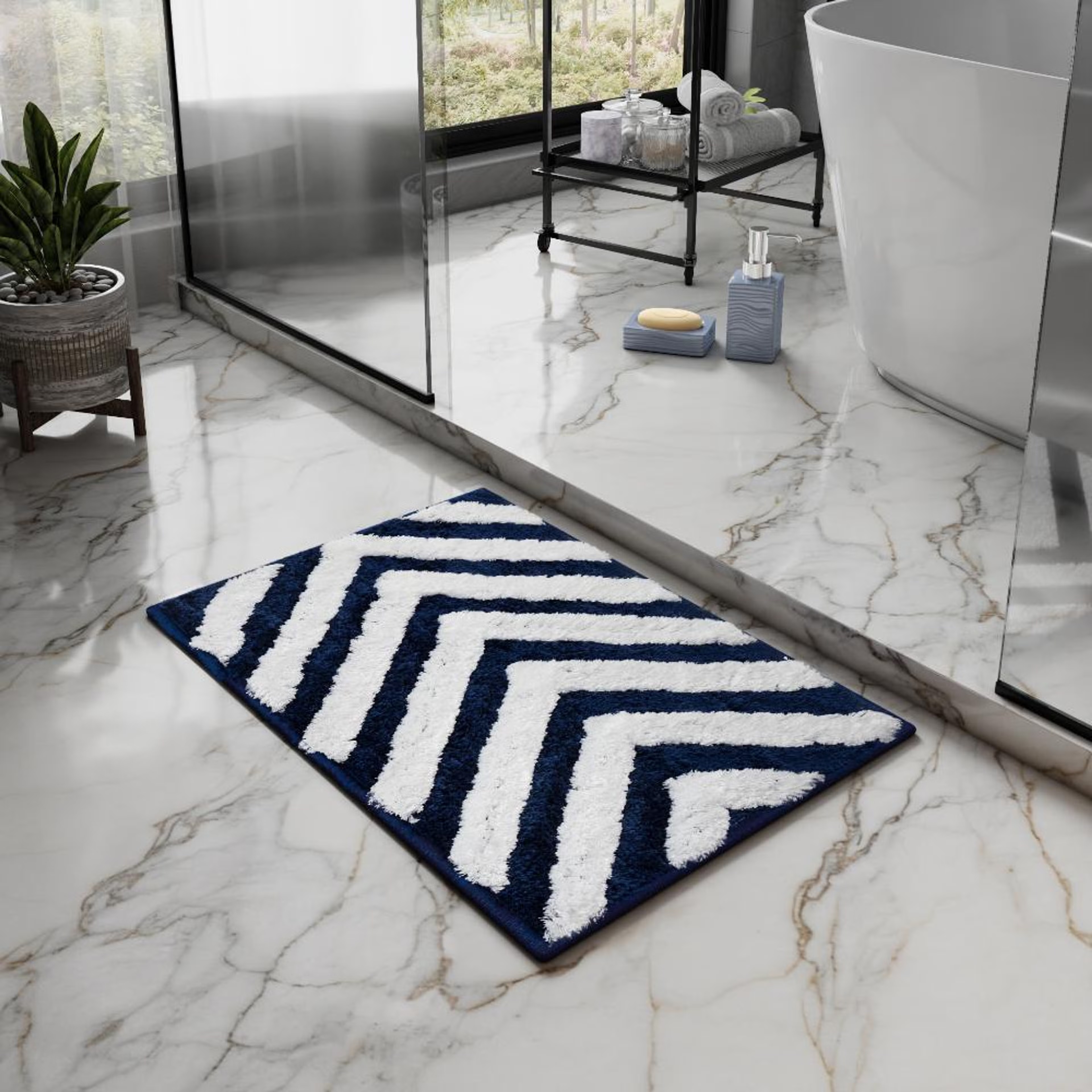 Home 42 Bath Mat | Set of 1 | 40x60cm | Anti Skid & Highly Absorbent Bathroom Mat | Machine Washable | Serene-Blue 40*60 cm, Blue