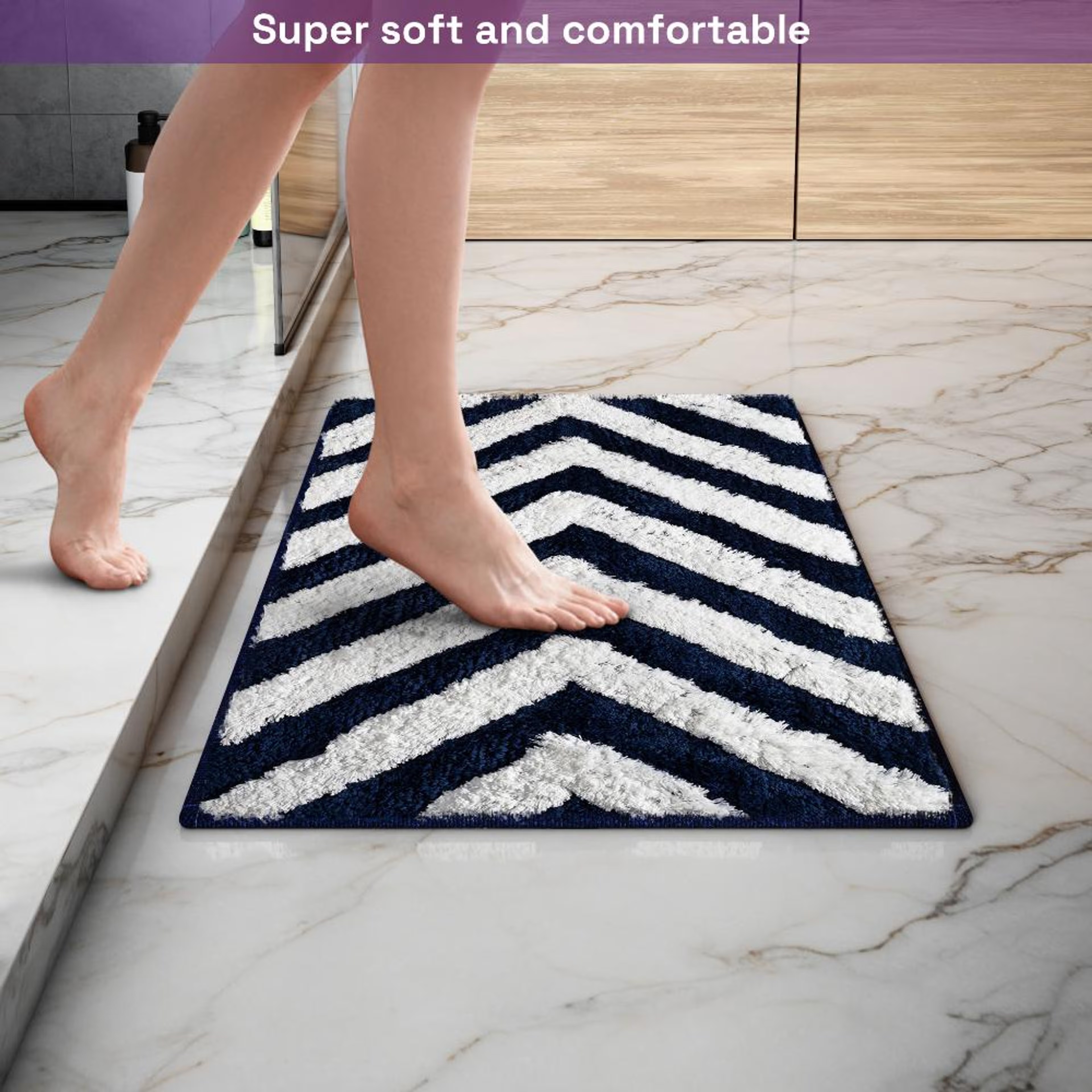 Home 43 Bath Mat | Set of 1 | 40x60cm | Anti Skid & Highly Absorbent Bathroom Mat | Machine Washable | Serene-Blue 40*60 cm, Blue