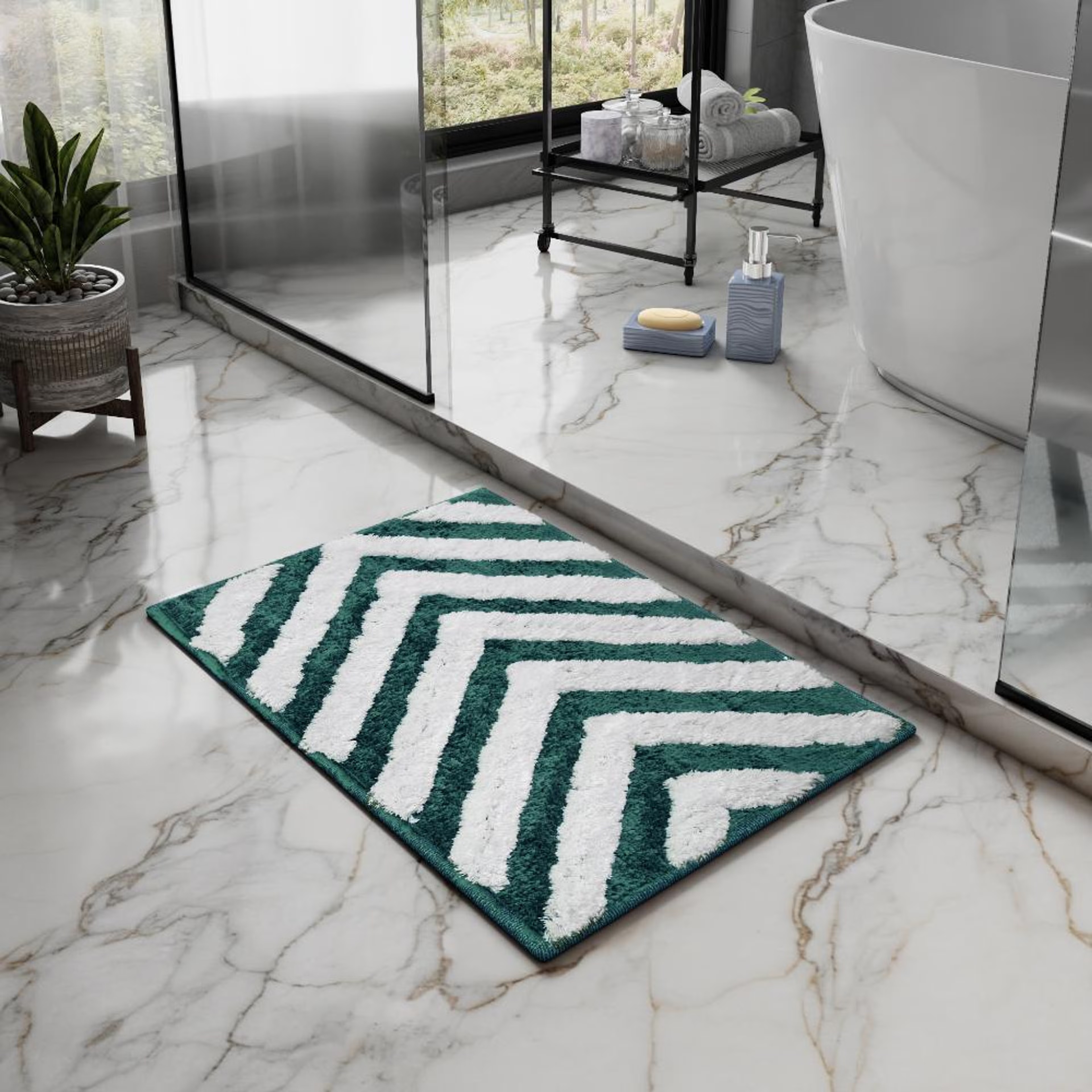 Bath Mat | Set of 1 | 40x60cm | Anti Skid & Highly Absorbent Bathroom Mat | Machine Washable | Serene-Green 40*60 cm, Green