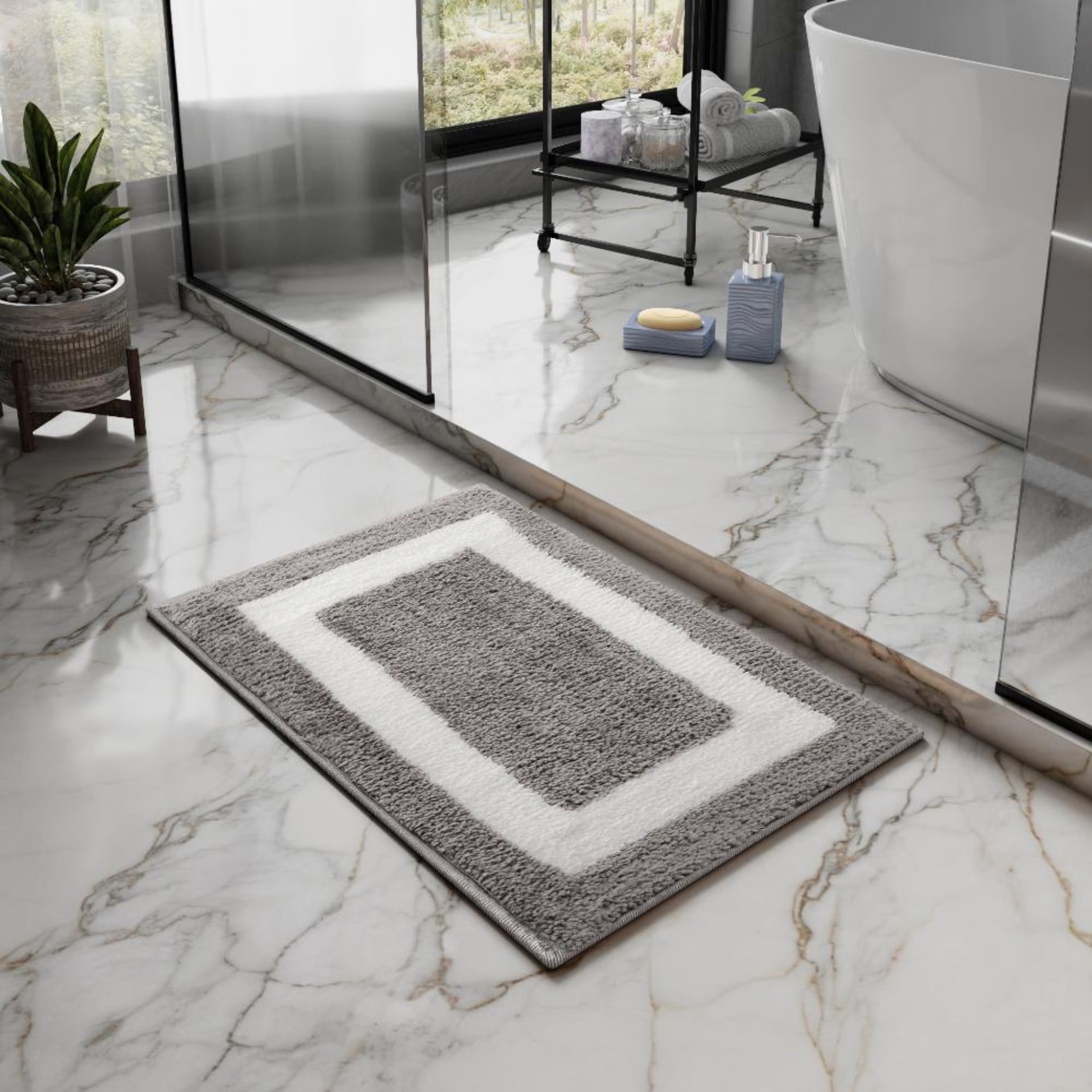 Home 28 Bath Mat | Set of 1 | 40x60cm | Anti Skid & Highly Absorbent Bathroom Mat | Machine Washable | Alpaka-Grey 40*60 cm, Grey