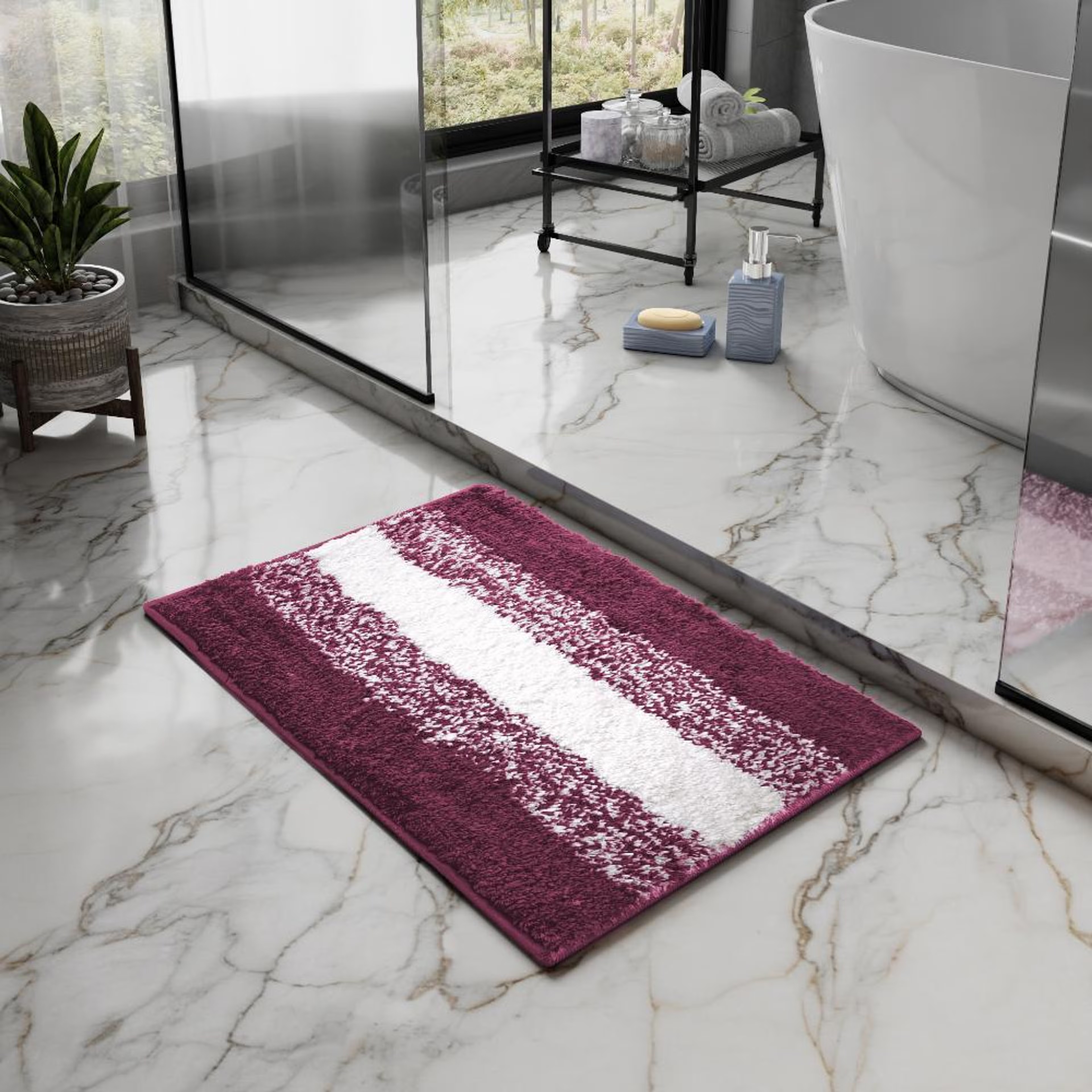 Bath Mat | Set of 1 | 40x60cm | Anti Skid & Highly Absorbent Bathroom Mat | Machine Washable | Ombre-Plum 40*60 cm, Plum