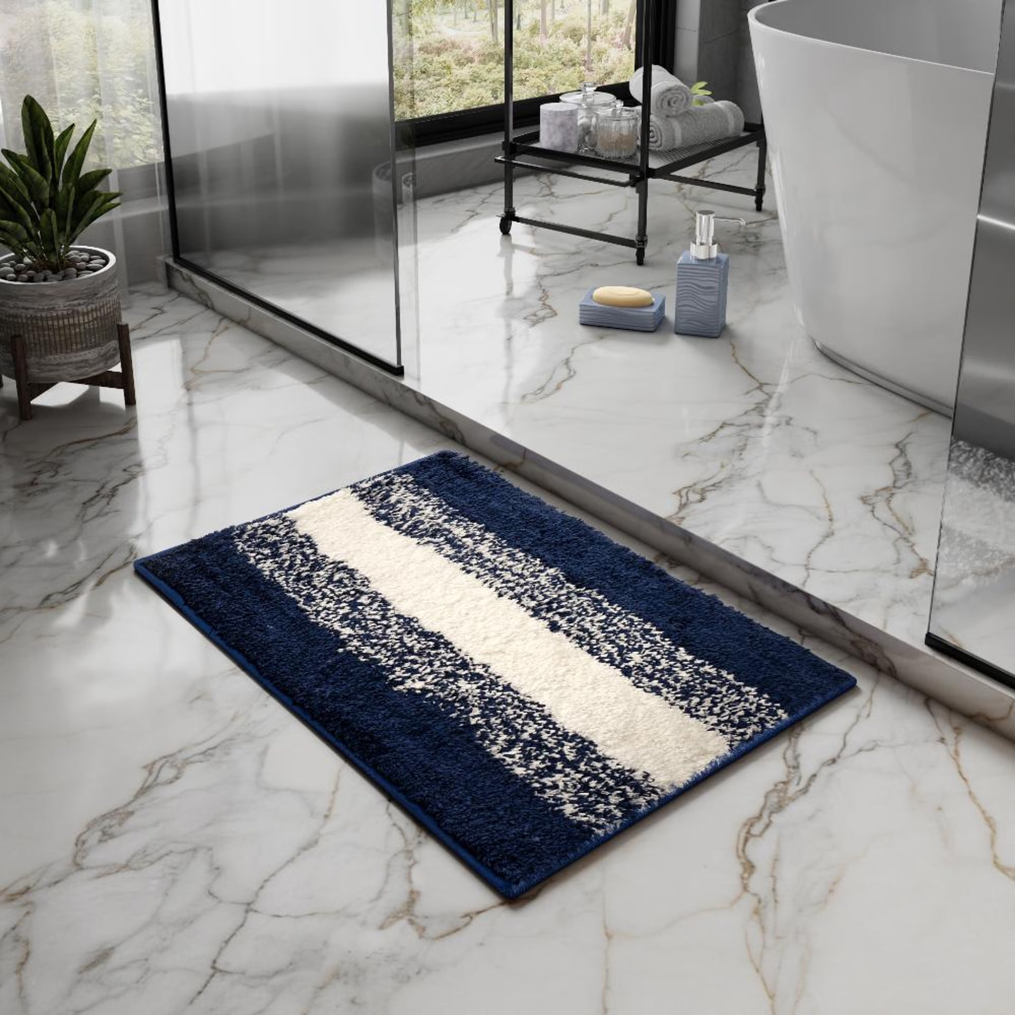 Home 31 Bath Mat | Set of 1 | 40x60cm | Anti Skid & Highly Absorbent Bathroom Mat | Machine Washable | Ombre-Blue 40*60 cm, Blue